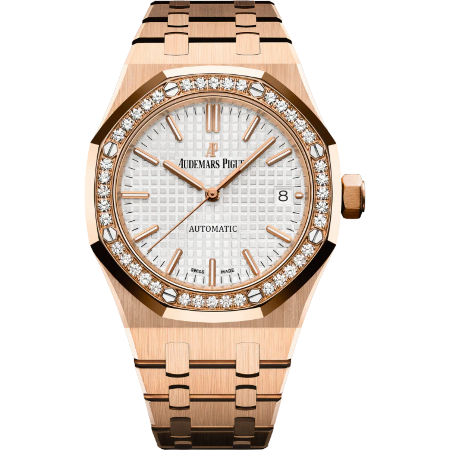 Royal Oak Selfwinding 37MM 18-Carat Rose Gold Bracelet Silver-Toned Dial With Grande Tapisserie Pattern 18-Carat Rose Gold Case Rose Gold Diamond-Set Bezel