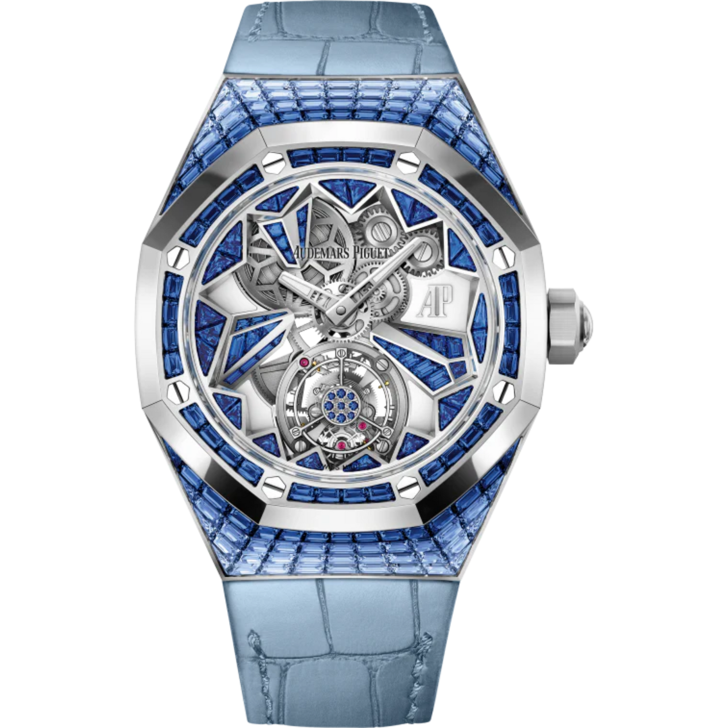 Royal Oak Concept 38.5mm Flying Tourbillon Light Blue Aligator Strap Constellation with 18-Carat White Gold Case Entirely Set Sapphires