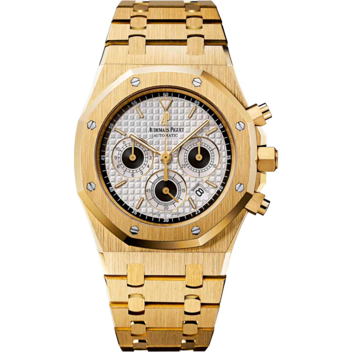 Royal Oak Chronograph 39MM 18-Carat Yellow Gold Bracelet Silver Dial With Grande Tapisserie Pattern 18-Carat Yellow Gold Case