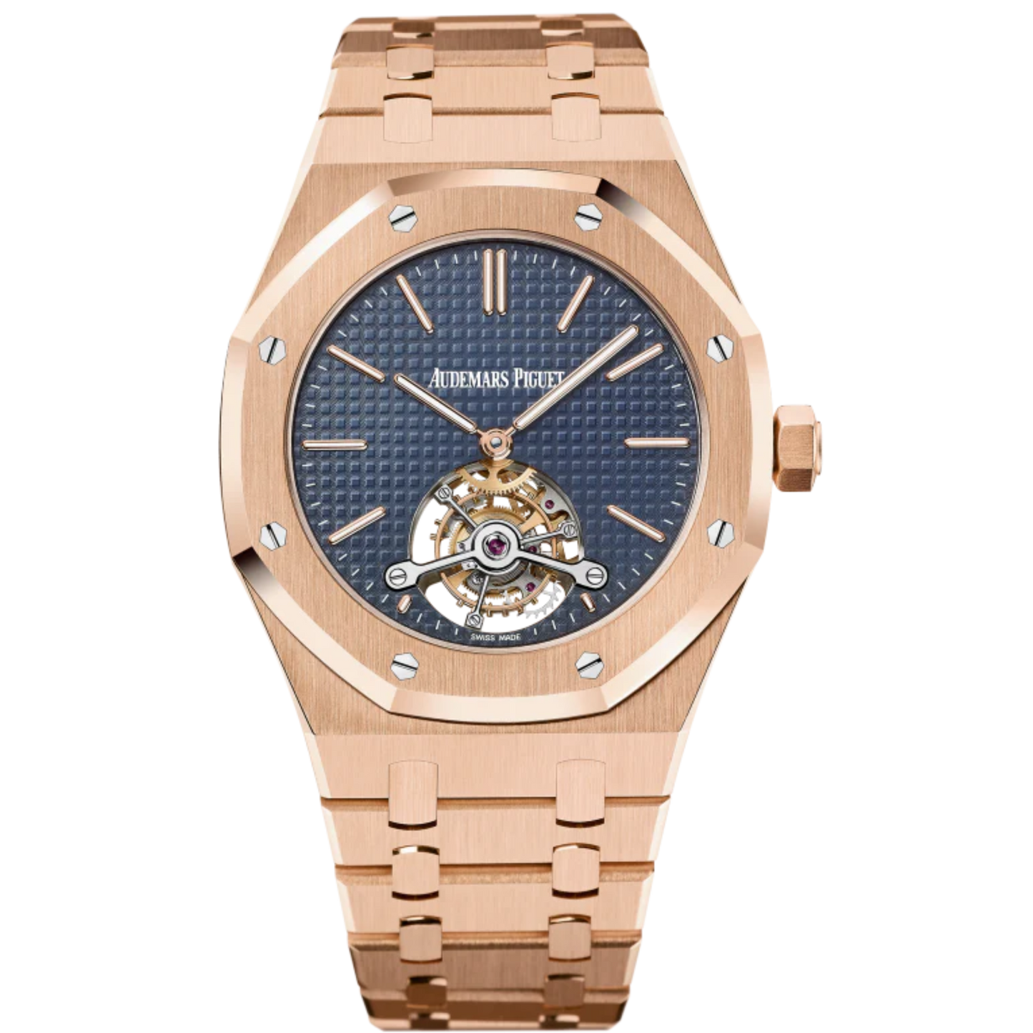 Royal Oak Tourbillon Extra-Thin 41MM 18-Carat Pink Gold Bracelet Blue Dial With Petite Tapisserie Pattern 18-Carat Pink Gold Case