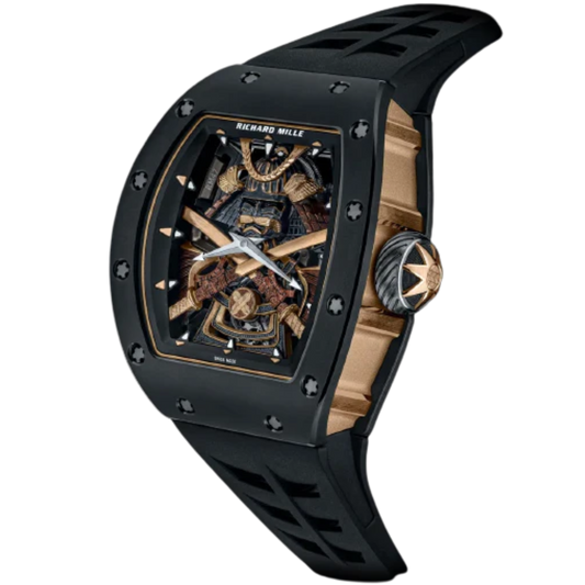RM 47 Manual Winding Tourbillon Rubber Strap 18-Carat 3N Gold Case Black TZP Ceramic Case