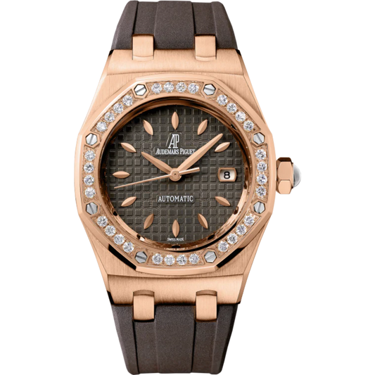 Royal Oak Selfwinding 33MM Brown Rubber Strap Brown Dial With Grande Tapisserie Pattern 18-Carat Pink Gold Case Bezel Set With Brilliant-Cut Diamonds