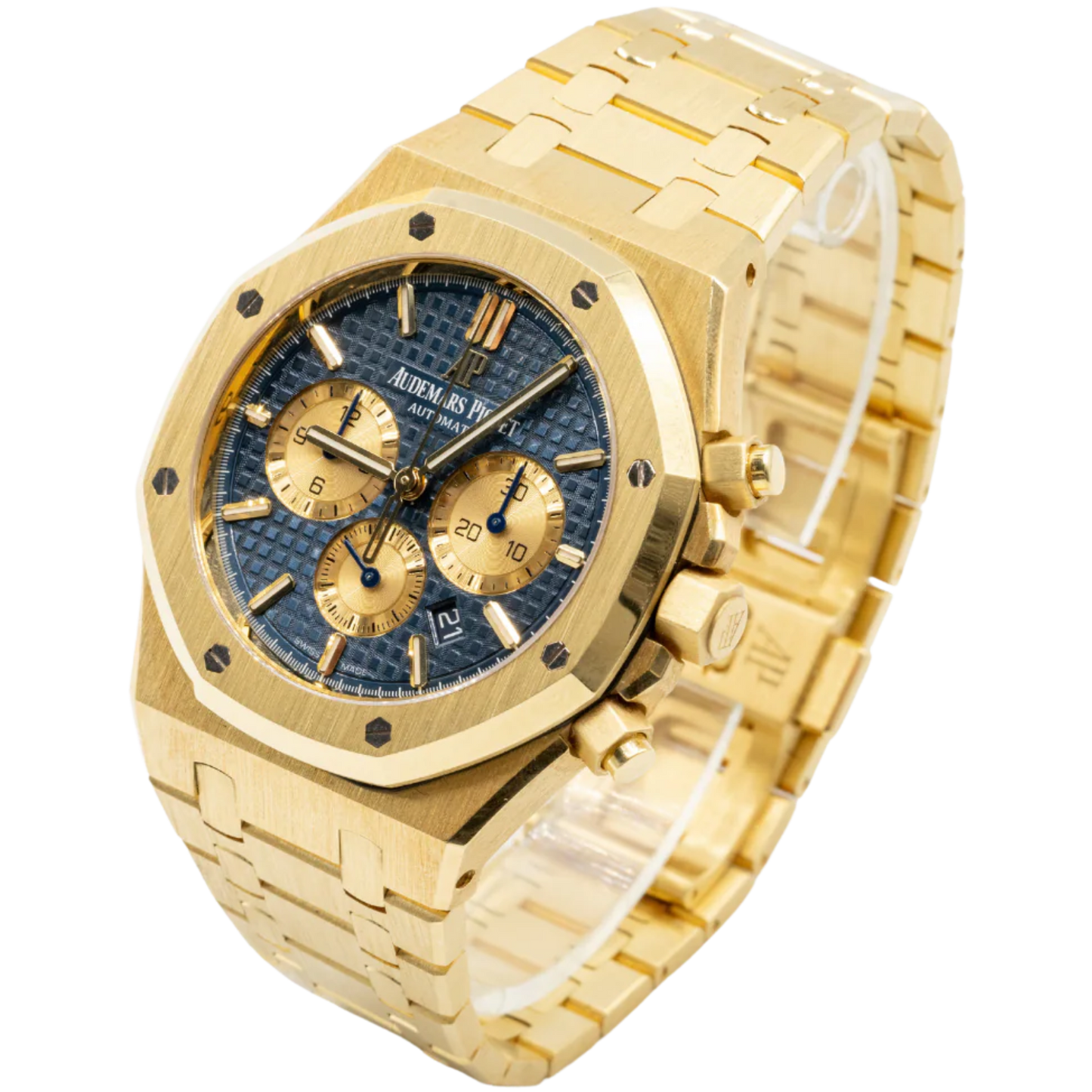 Royal Oak Selfwinding Chronograph 41MM 18-Carat Yellow Gold Bracelet Blue Dial With Grande Tapisserie Pattern 18-Carat Yellow Gold Case