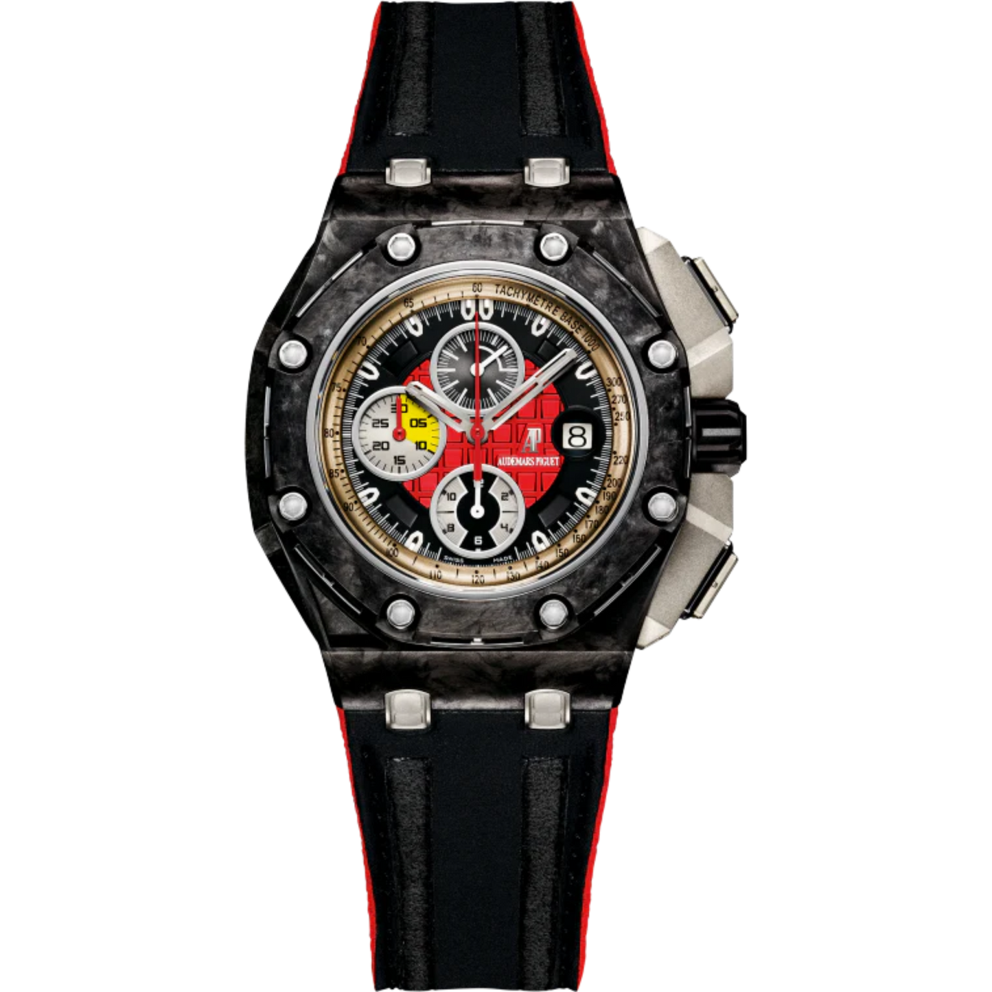 Royal Oak Offshore Grand Prix Chronograph 44MM Black Leather Strap Red and Black Dial Forged Carbon Case