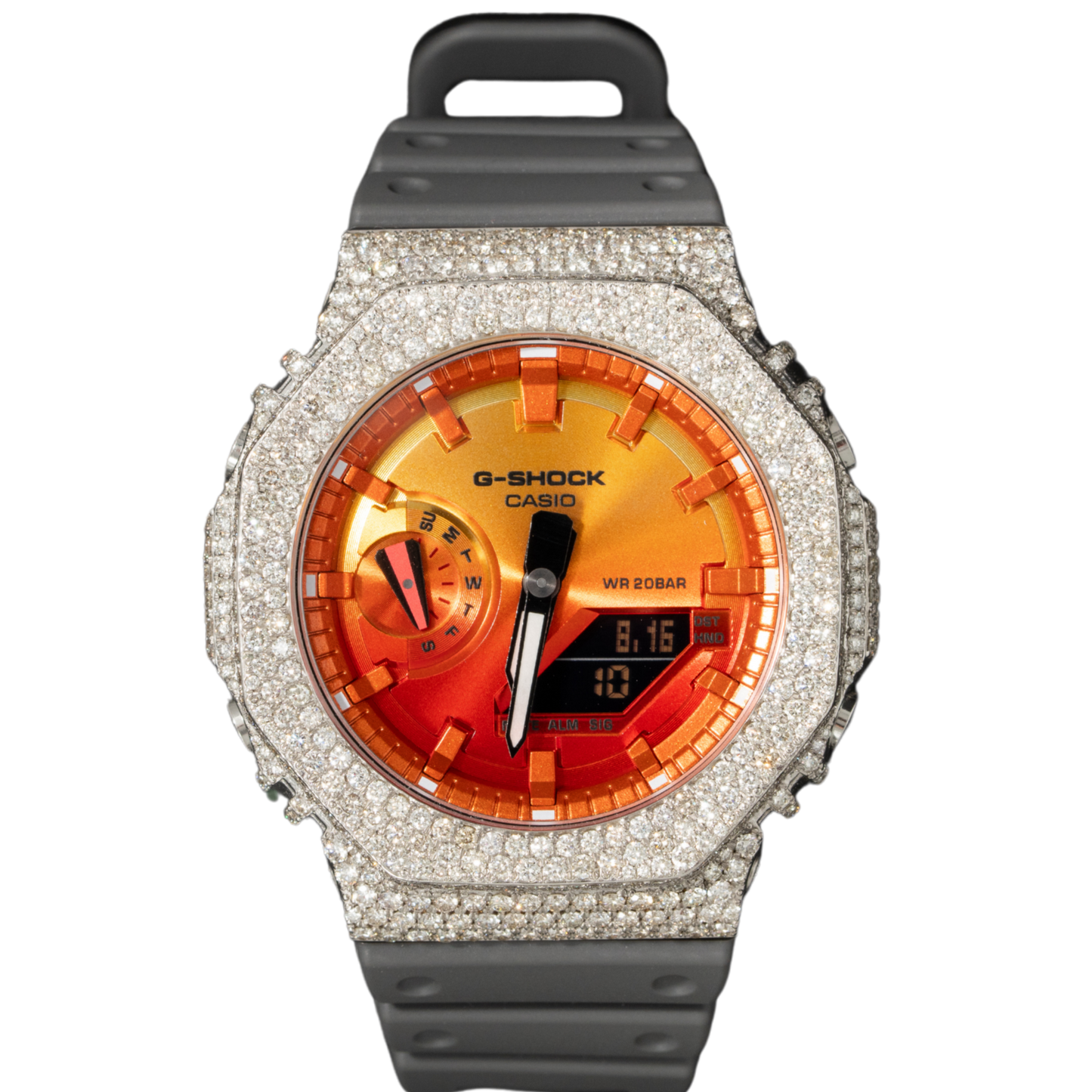 Casio GShock GA2100 Bussdown Honeycomb Setting Orange Sunburst Dial 7.90 cts