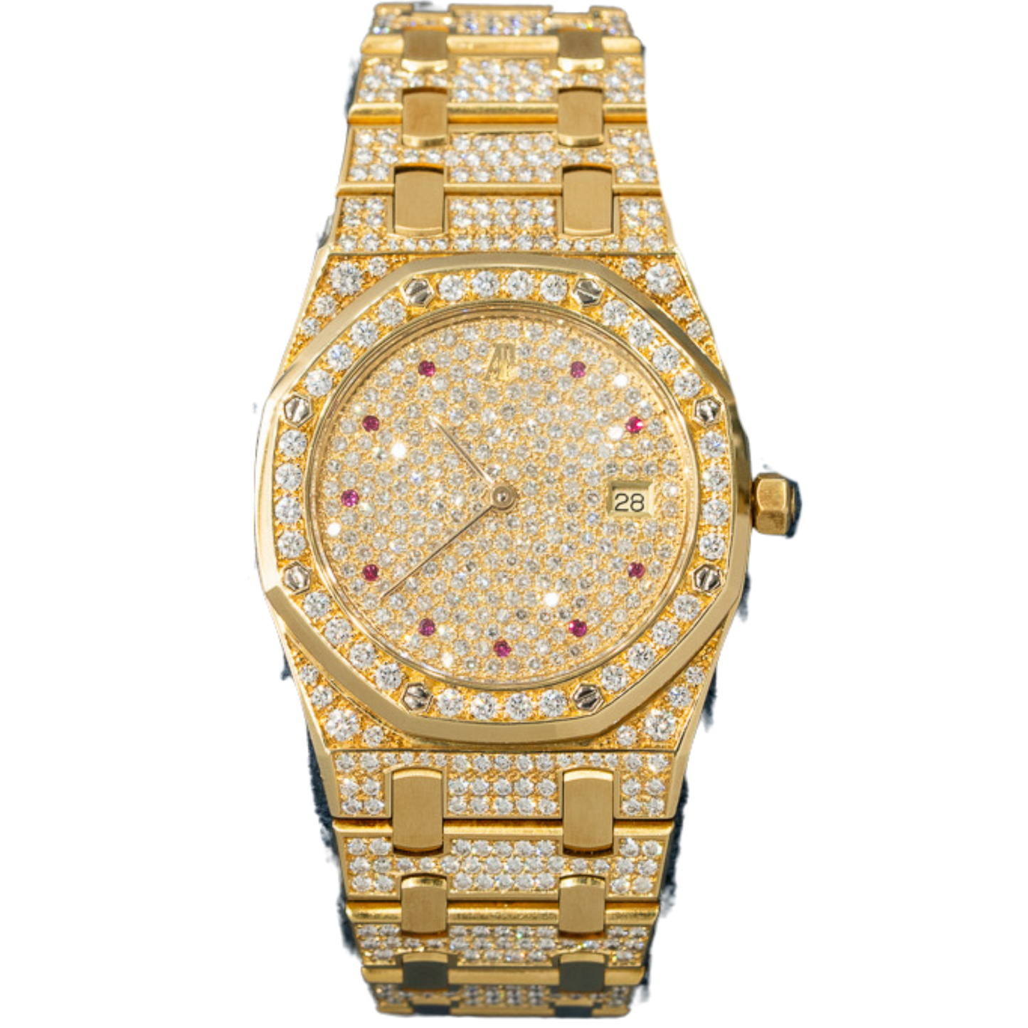 Audemars Piguet Ref. 56530BA 33MM Yellow Gold Royal Oak Full Pave Factory Set Ruby Markers (Watch + Service Papers)