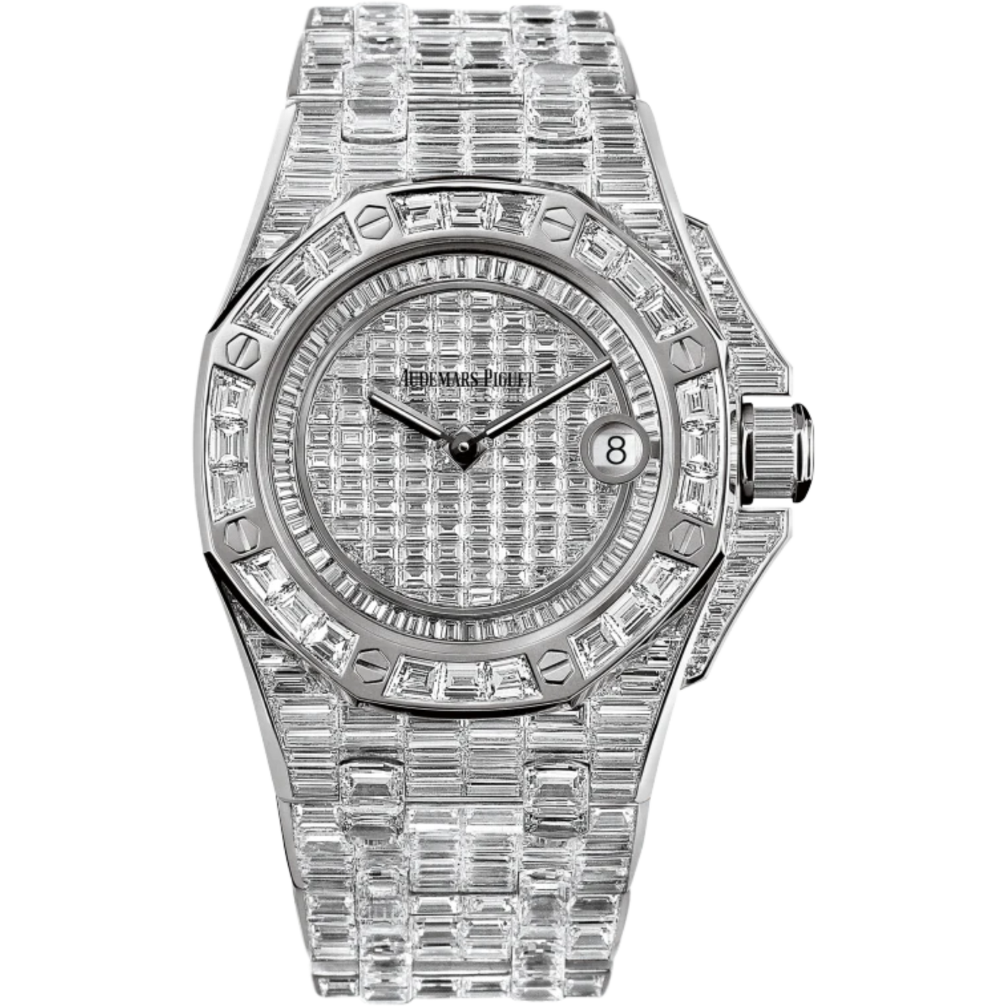 Royal Oak Offshore Quartz 37MM 18-Carat White Gold Bracelet 18-Carat White Gold Dial 18-Carat White Gold Case Entirely Set With Baguette-Cut Diamonds
