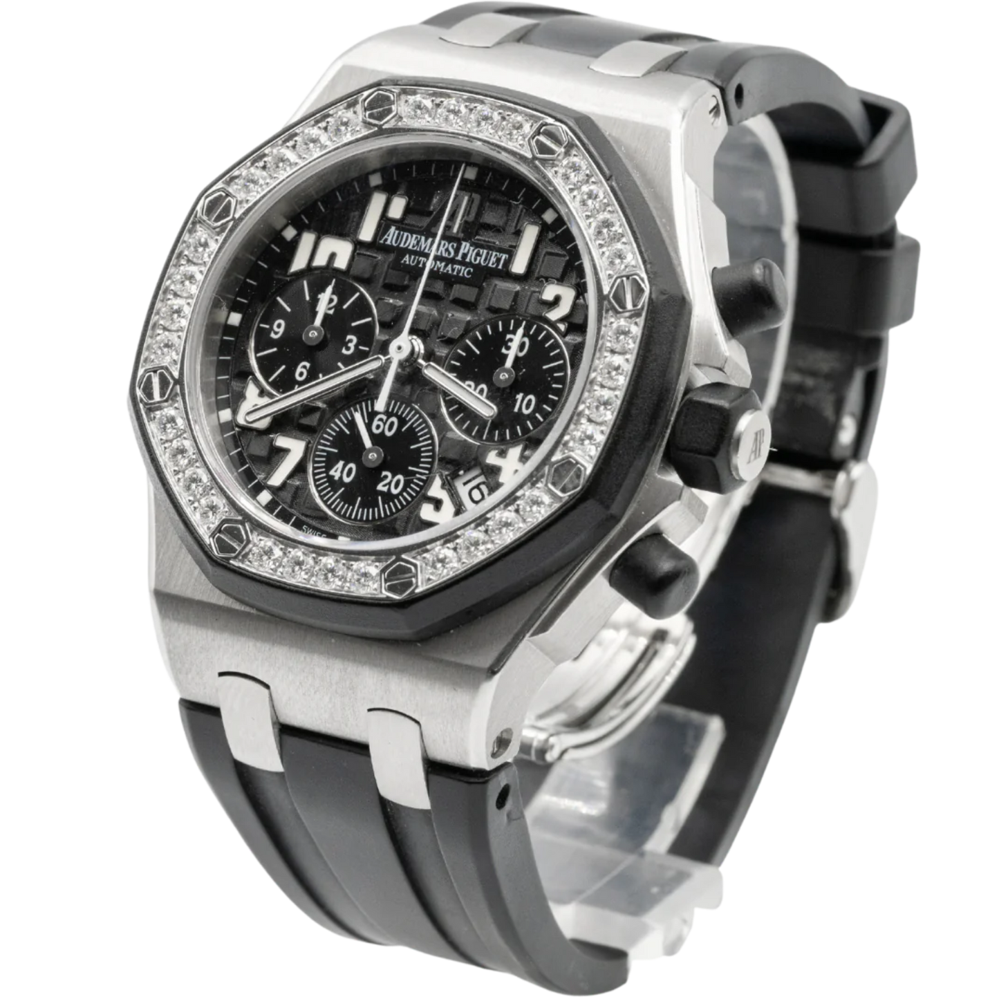 Royal Oak Offshore Chronograph 37MM Black Rubber Strap Black Dial With Méga Tapisserie Pattern Stainless Steel Case Diamond-Set Bezel