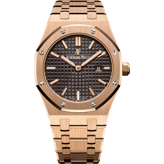 Royal Oak Quartz 33MM 18-Carat Pink Gold Bracelet Brown Dial With Grande Tapisserie Pattern 18-Carat Pink Gold Case