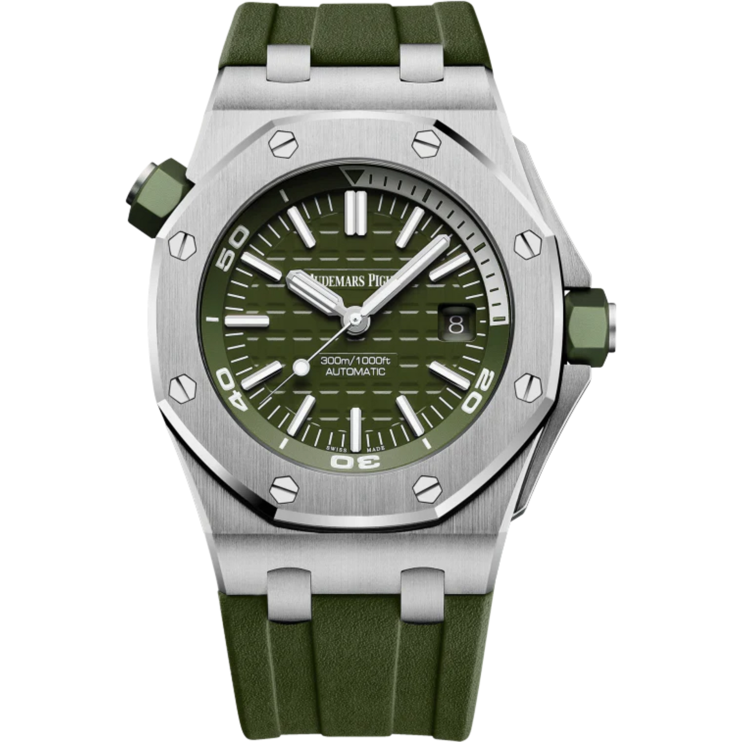 Royal Oak Offshore Diver 42MM Khaki Rubber Strap Khaki Dial With Méga Tapisserie Pattern Stainless Steel Case