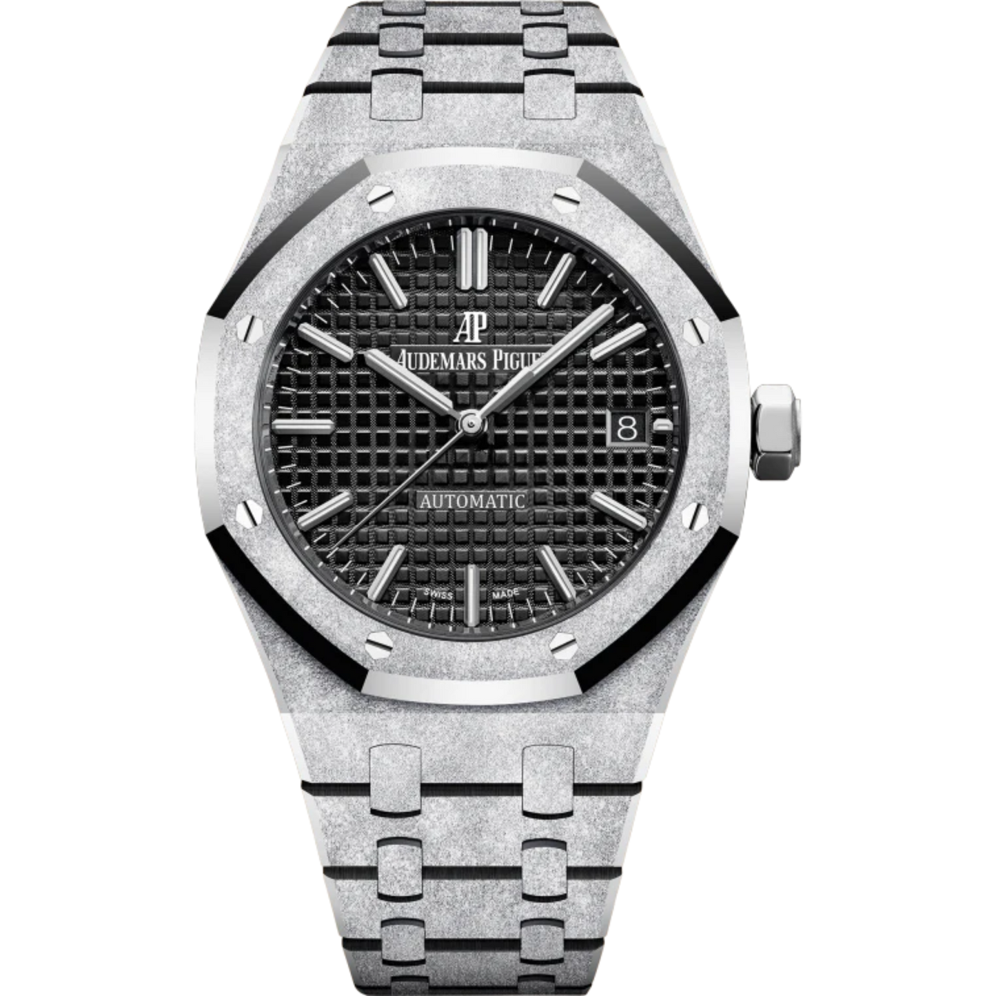 Royal Oak Frosted Gold Selfwinding 37MM Hammered 18-Carat White Gold Bracelet Black Dial With Grande Tapisserie Pattern Hammered 18-Carat White Gold Case