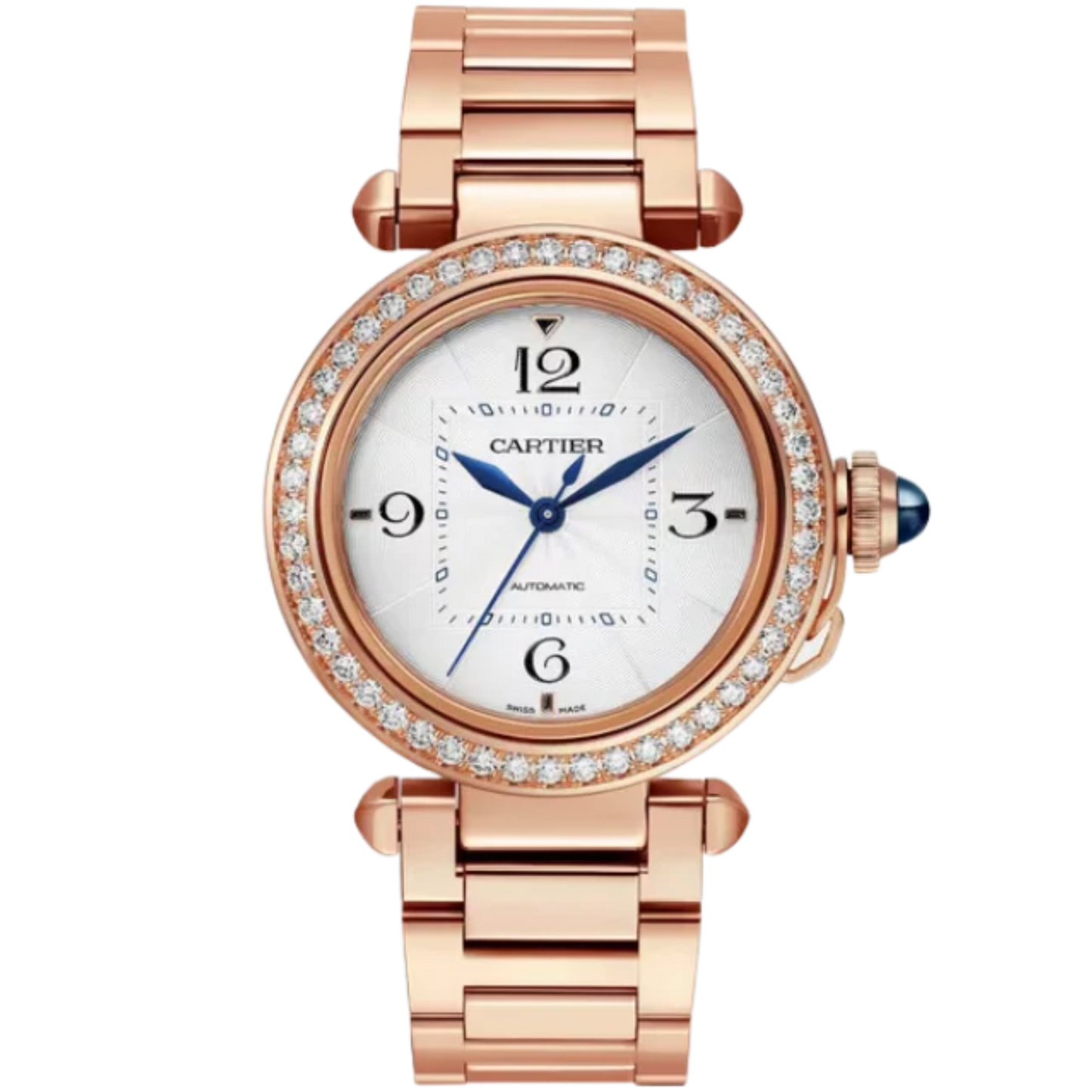 PASHA DE CARTIER 35 MM 18K ROSE GOLD WITH SILVER FLINQUE DIAL