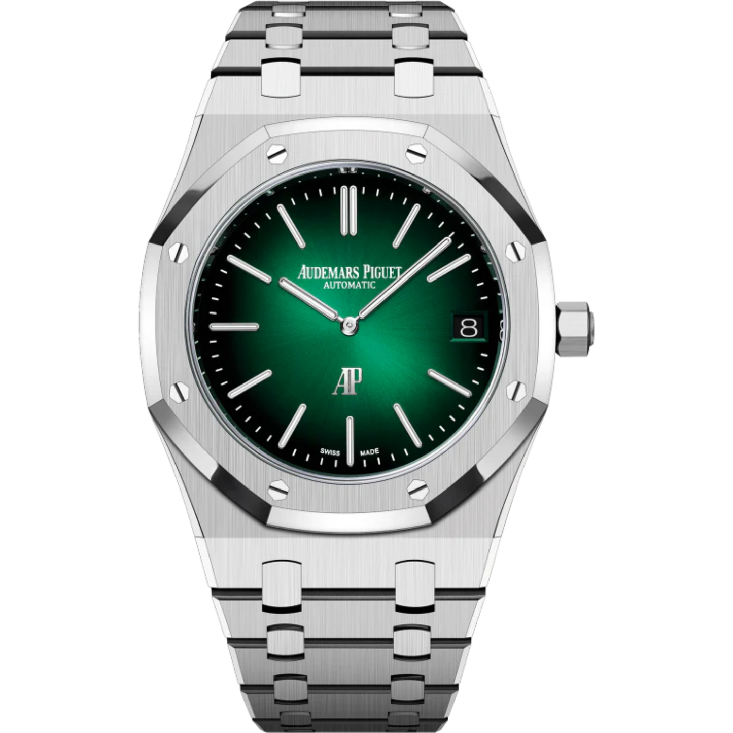 Royal Oak Jumbo Extra-Thin 50th Anniversary 39MM 950 Platinum Bracelet Smoked Green Dial With Sunray Pattern 950 Platinum Case