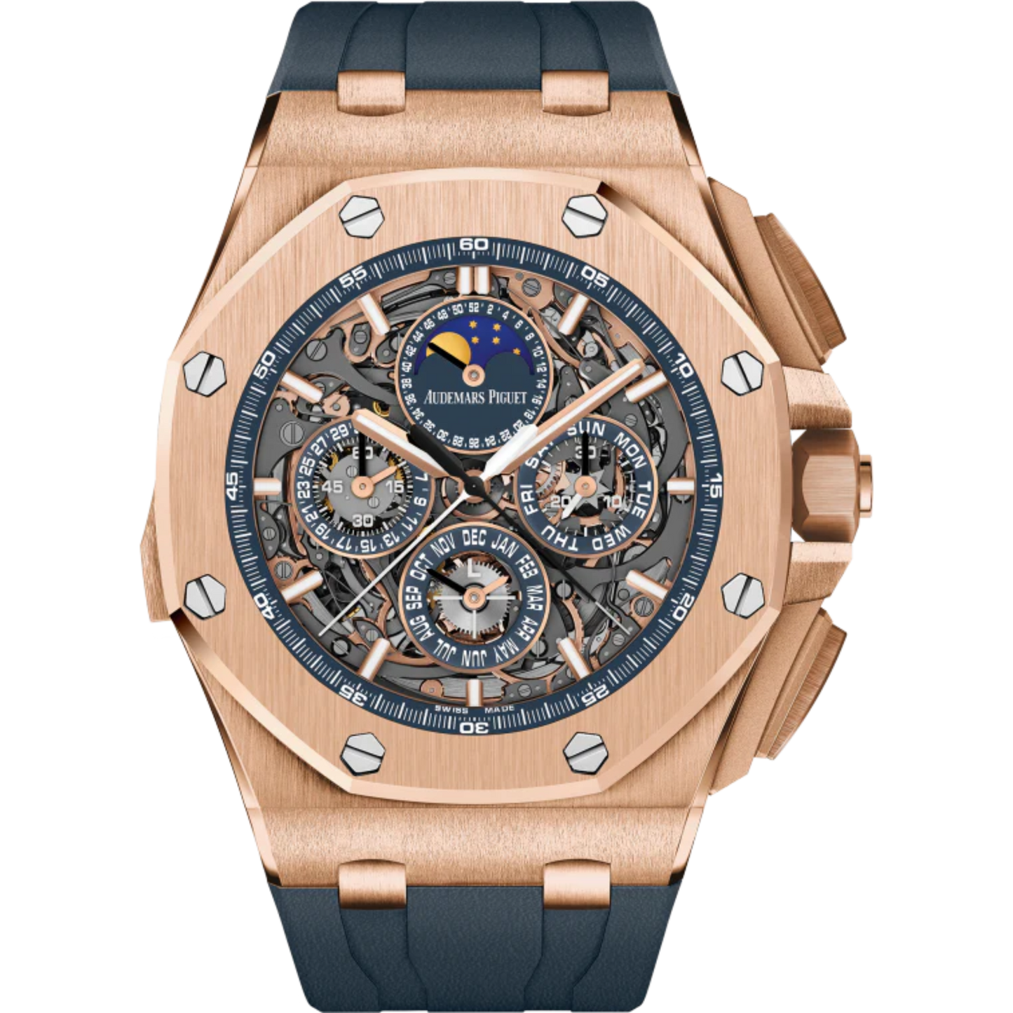 Royal Oak Offshore Grande Complication 44MM Blue Rubber Strap Sapphire Dial 18-Carat Pink Gold Case