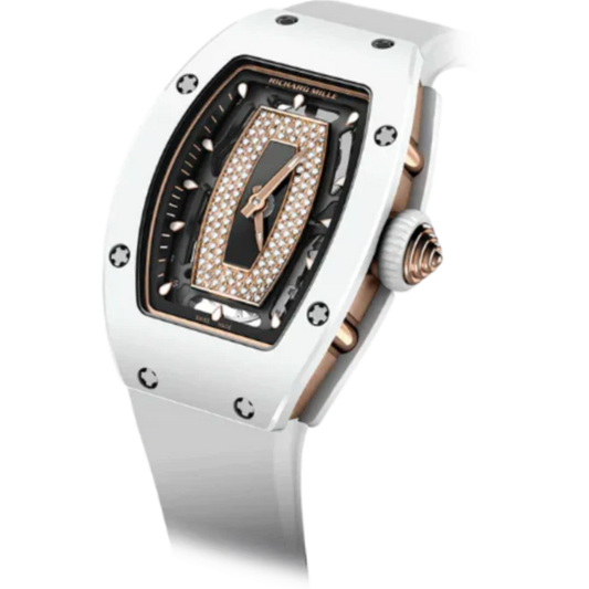 RM 07-01 White Ceramic Rubber Strap Red Gold and White Ceramic Case