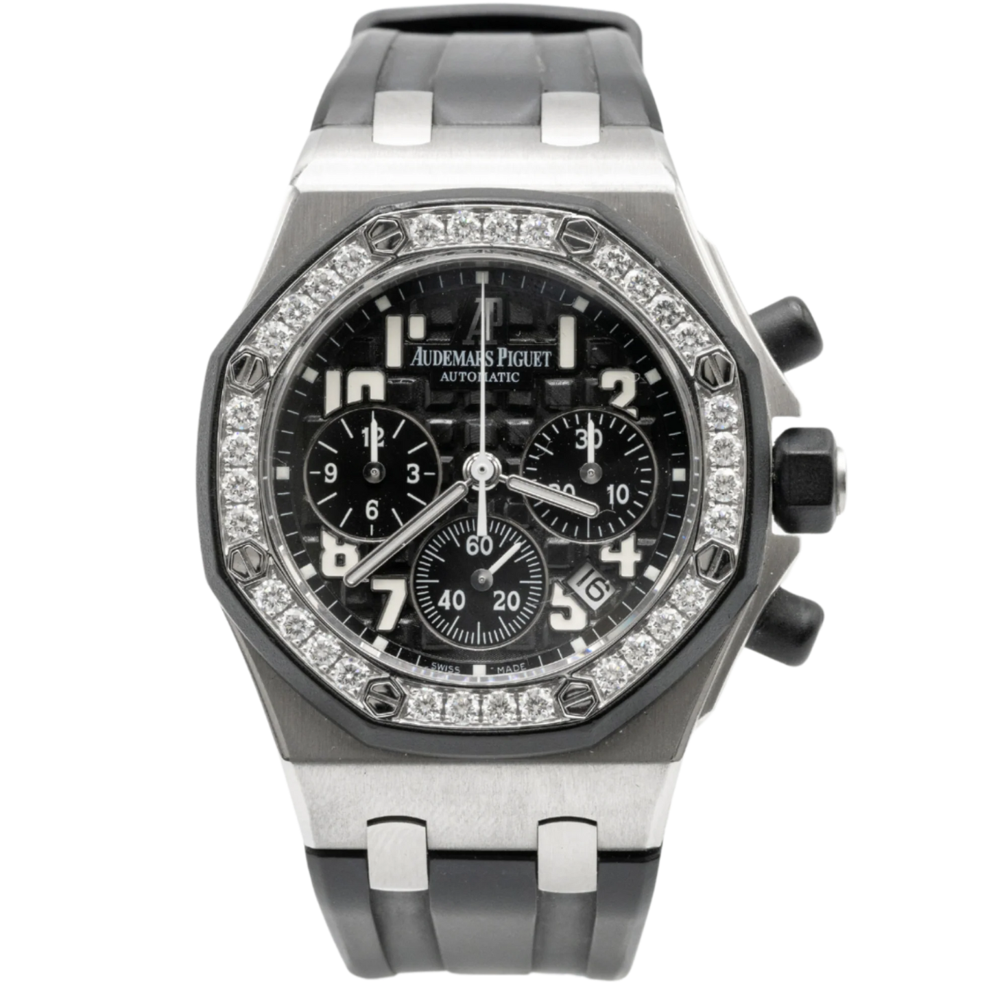 Audemars Piguet 37MM Royal Oak Offshore Ref. 26048SK.ZZ.D002CA.01 Stainless Steel Black Dial with Diamond Bezel