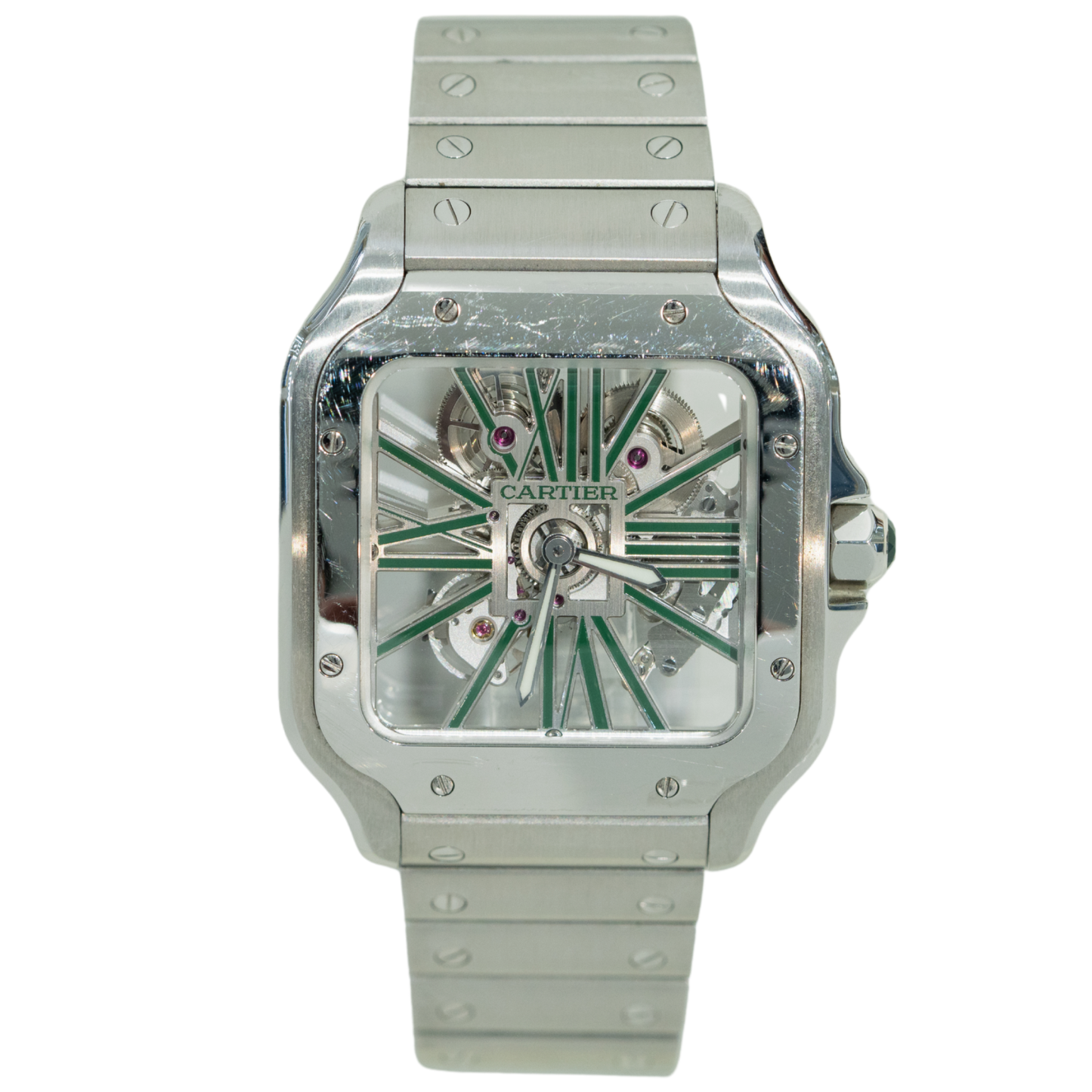 Cartier WHSA0028 Stainless Steel Santos Large Skeleton with Green Dial