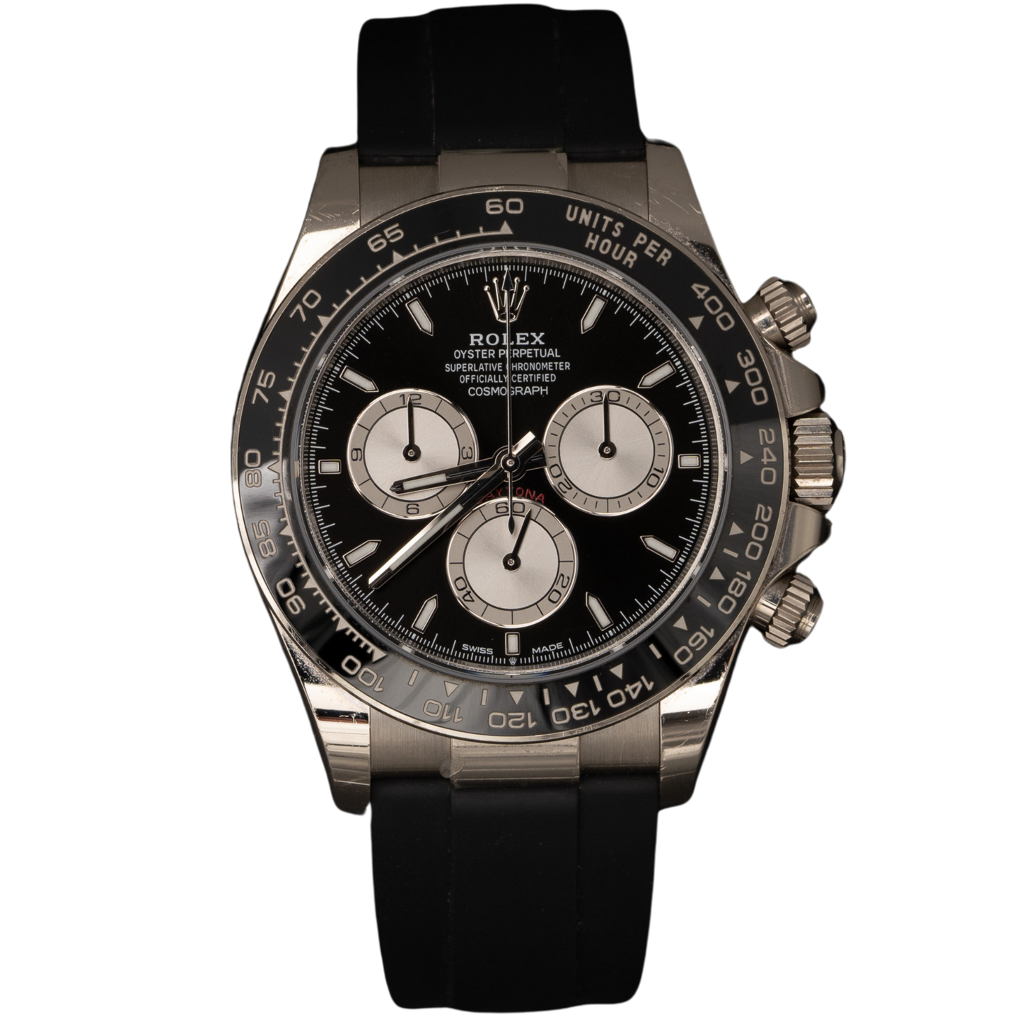 Rolex Daytona Ref. 126519LN White Gold Black Dial/Silver Subdials on Oysterflex