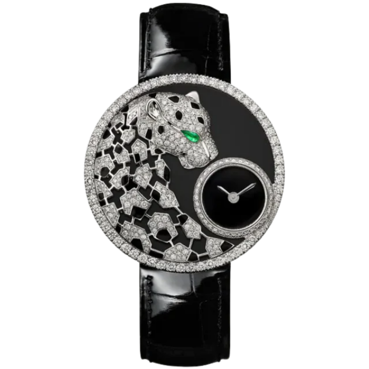 PANTHERE DENTELLE DE CARTIER 36 MM RHODIUMIZED WHITE GOLD CASE WITH BLACK LACQUER DIAL