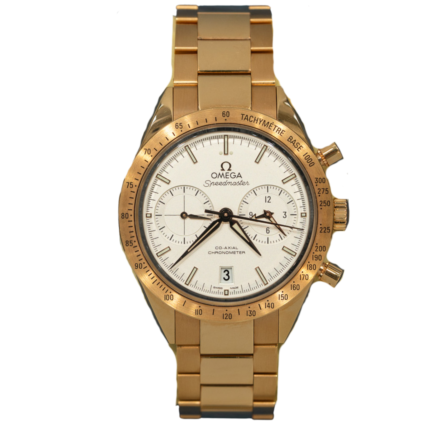 Omega Ref. 331.50.42.51.02.002 Rose Gold White Dial Chronograph