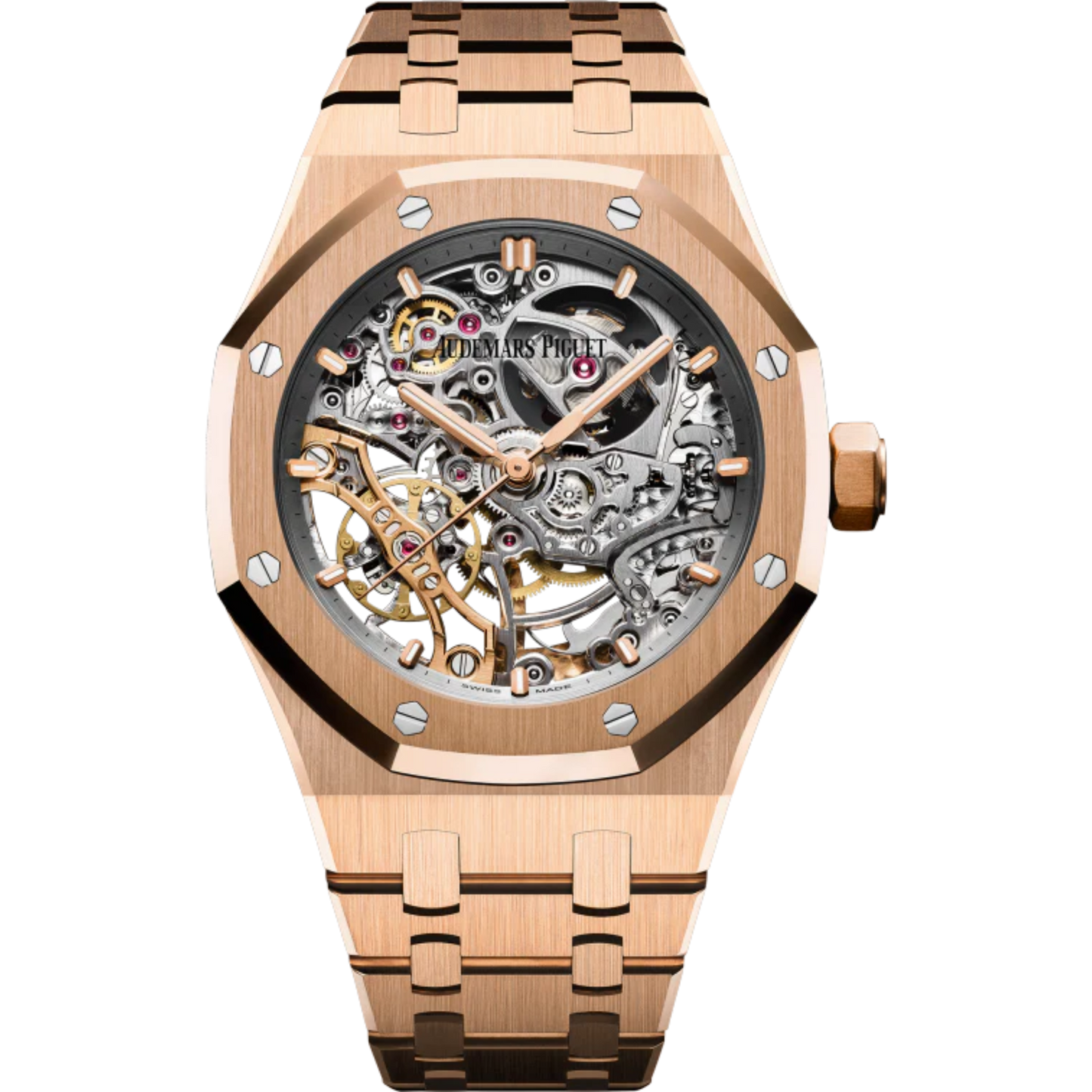 Royal Oak Double Balance Wheel Openworked 37MM 18-Carat Pink Gold Bracelet Openworked Rhodium-Toned Dial 18-Carat Pink Gold Case