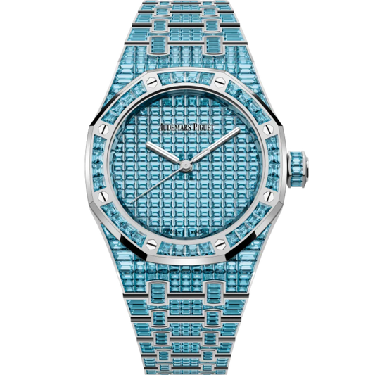 Royal Oak Selfwinding Blue Topaz 50th Anniversary 37MM 18-Carat White Gold Bracelet 18-Carat White Gold Dial 18-Carat White Gold Case Set With Baguette-Cut Blue Topaz