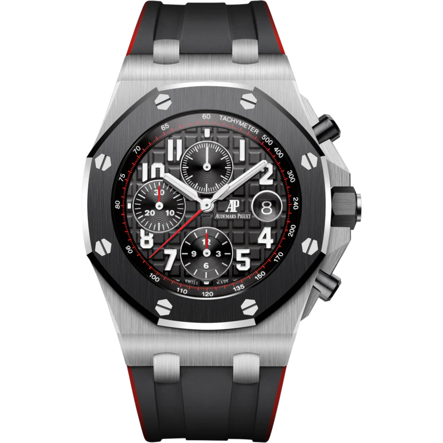 Royal Oak Offshore Chronograph 42MM Two-Tone Black and Red Rubber Strap Black Dial With Méga Tapisserie Pattern Stainless Steel Case Black Ceramic Bezel