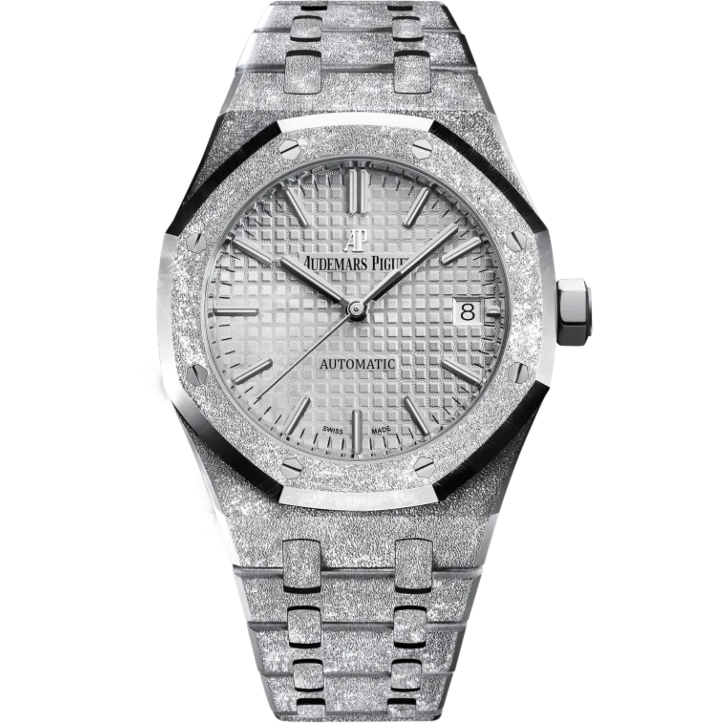 Royal Oak Frosted Gold Selfwinding 37MM Hammered 18-Carat White Gold Bracelet Rhodium-Toned With Grande Tapisserie Pattern Hammered 18-Carat White Gold Case