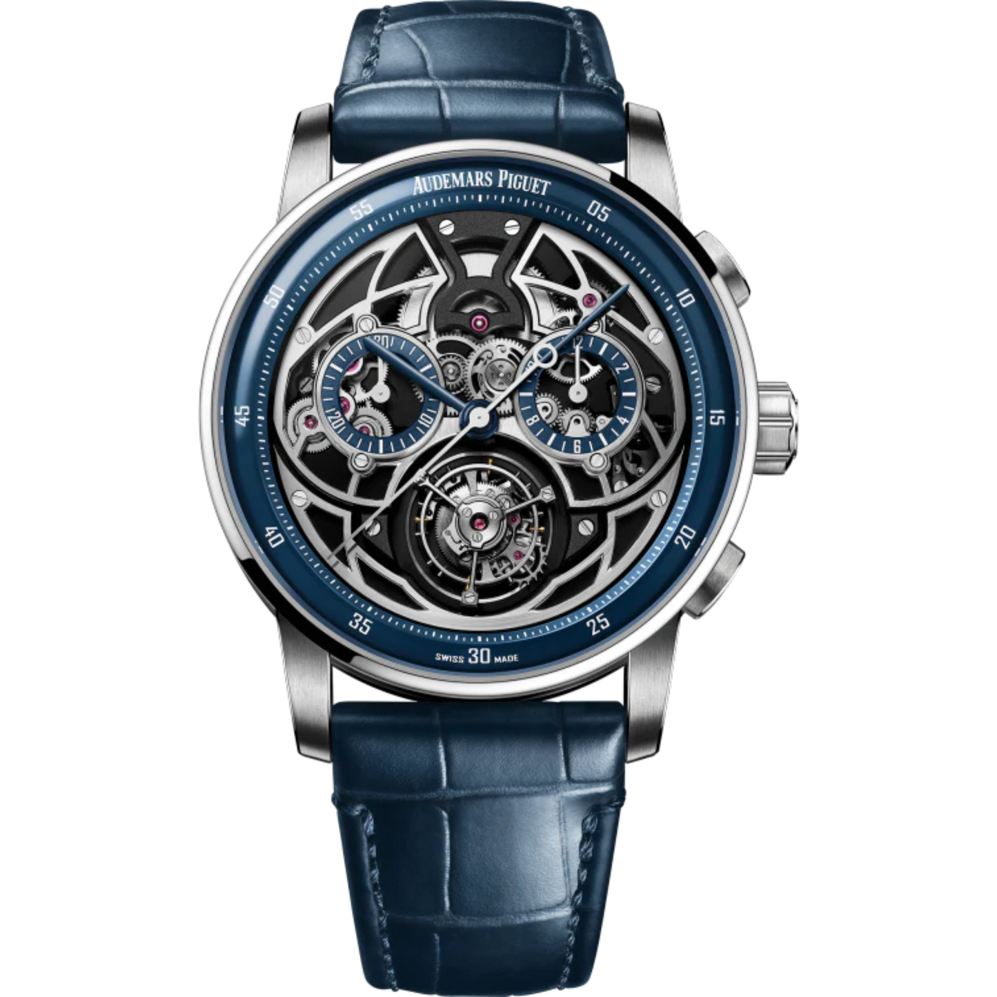 Code 11.59 by Audemars Piguet 41mm Blue Alligator Strap Openworked Dial 18-Carat White Gold Case