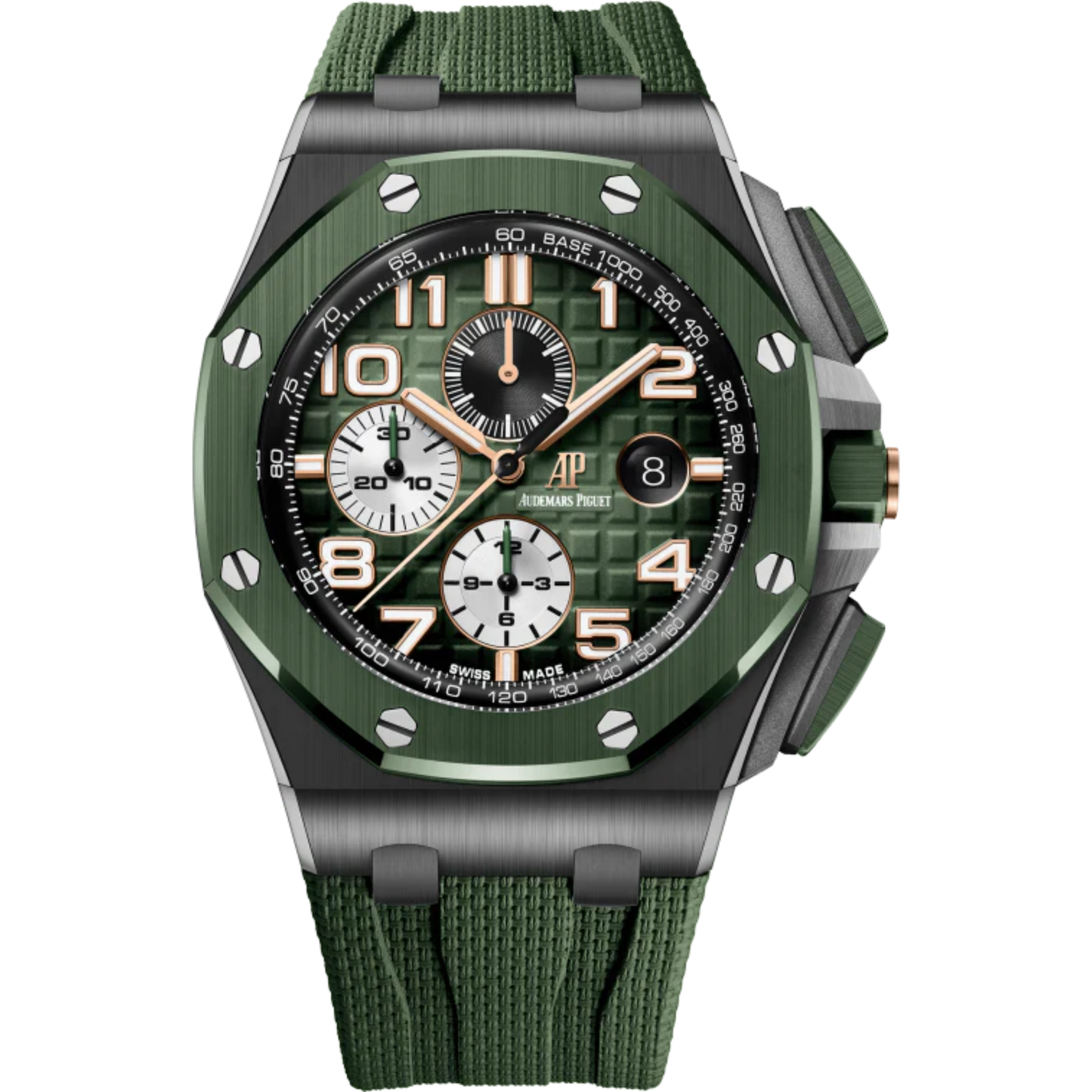 Royal Oak Offshore Selfwinding Chronograph 44MM Green Rubber Strap With Textile Decoration Smoked Green Dial With Mega Tapisserie Pattern Black Ceramic Case Green Ceramic Bezel