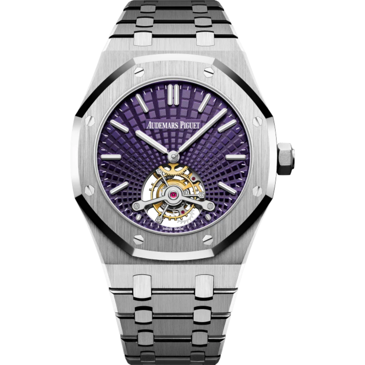 Royal Oak Tourbillon Extra-Thin 41MM Stainless Steel Bracelet Purple Dial With Tapisserie Evolutive Pattern Stainless Steel Case