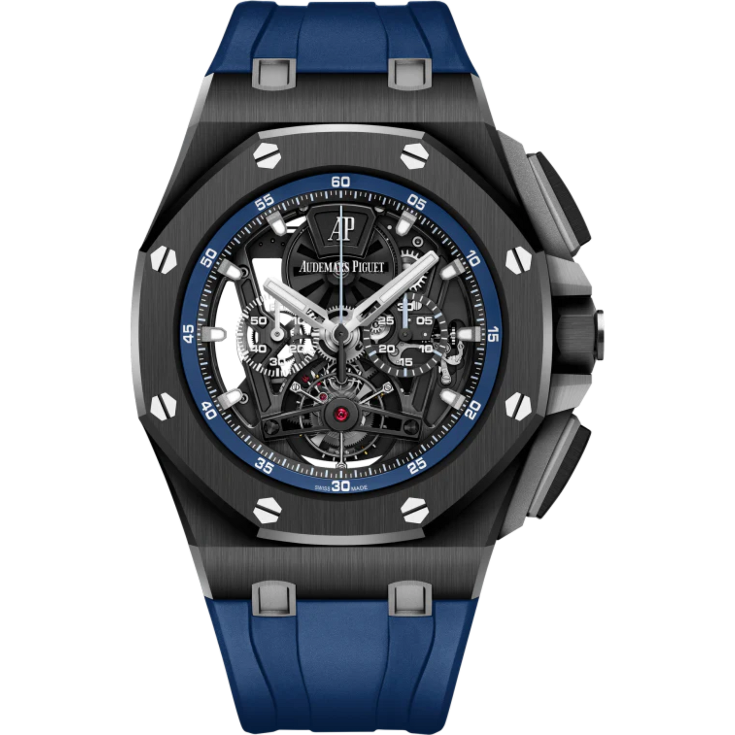 Royal Oak Offshore Tourbillon Chronograph 44MM Blue Rubber Strap Sapphire Dial Black Ceramic Case