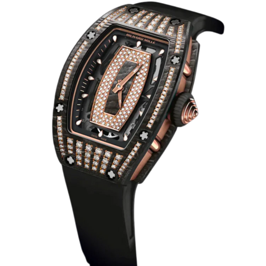 Rm 07-01 18K Rose Gold Carbon TPT Diamond Set Black Rubber Strap Carbon TPT and Rose Gold Case