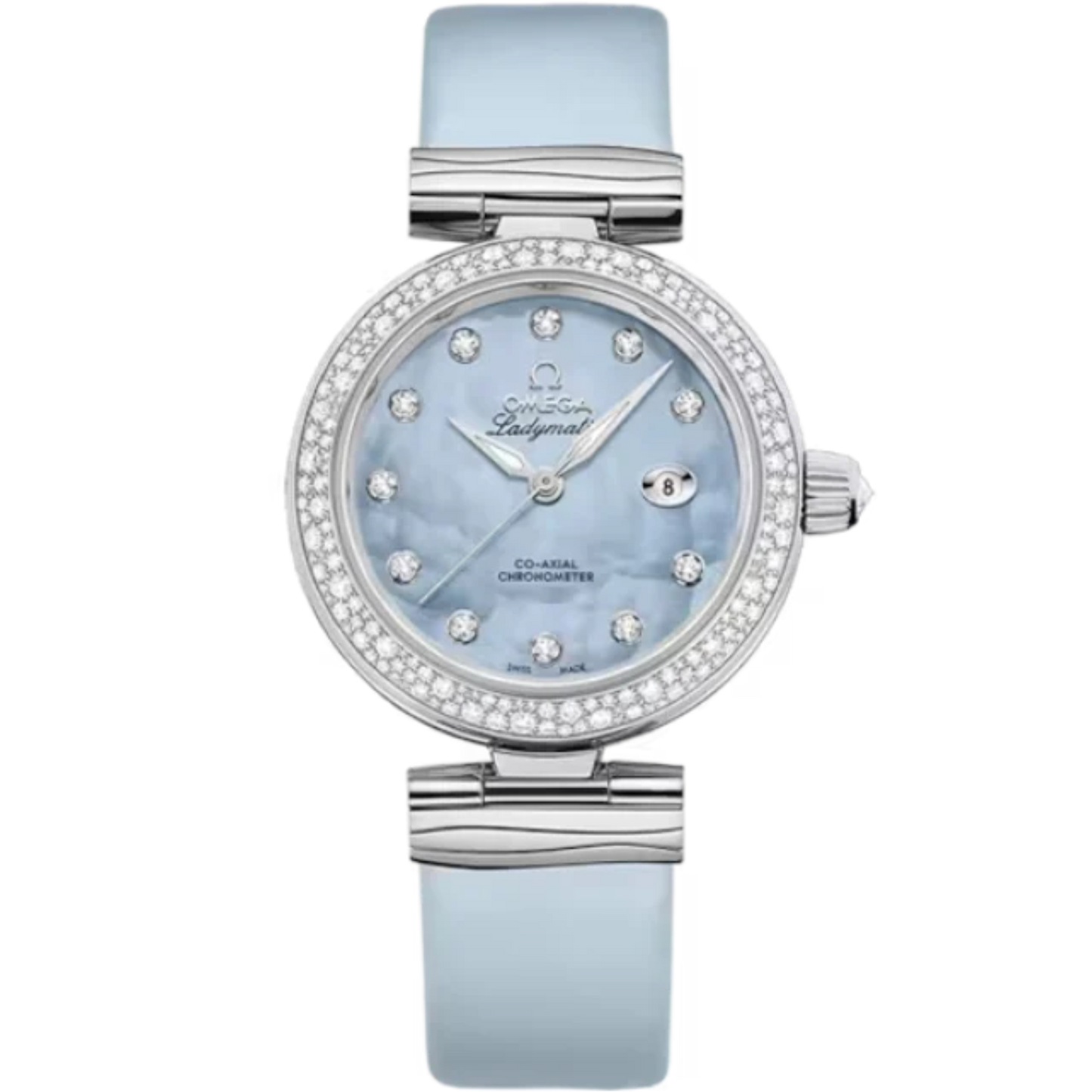 DE VILLE LADYMATIC 34 MM STAINLESS STEEL WITH BLUE MOTHER OF PEARL DIAL