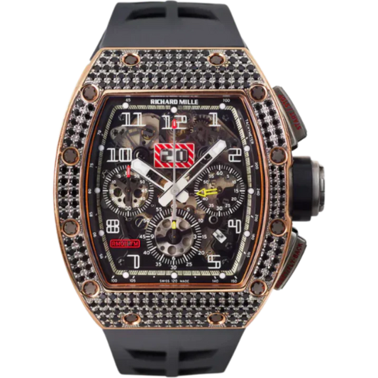 RM 011 Red Gold Rubber Strap Sapphire Crystal Case