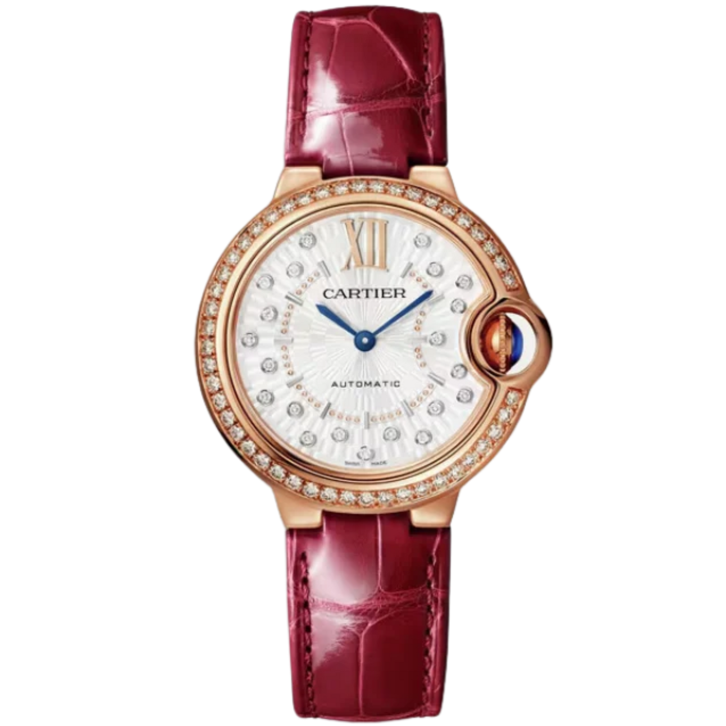 BALLON BLEU DE CARTIER 33 MM ROSE GOLD WITH MATT SILVER STAMPED SUNRAY DIAL
