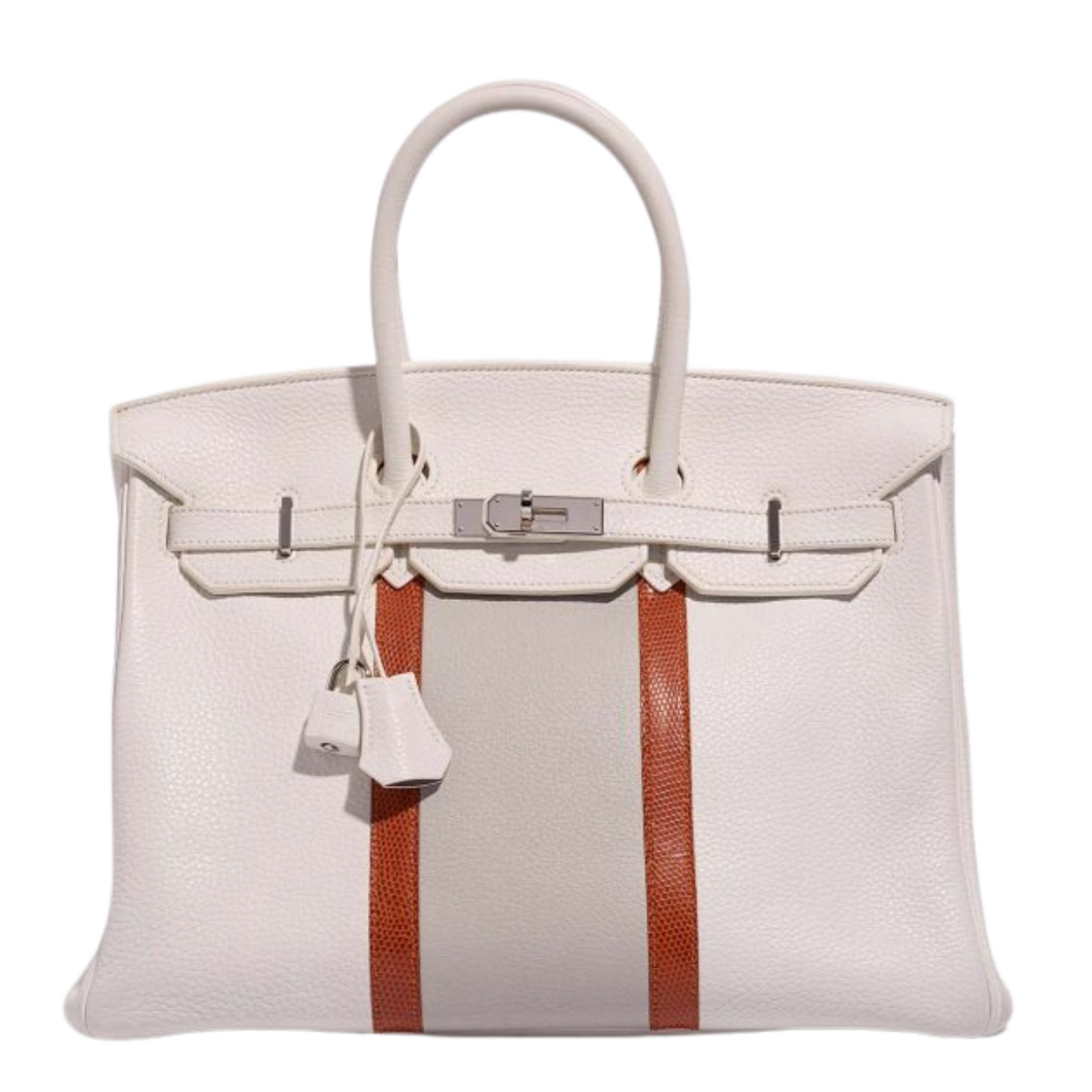 Hermes Birkin Club 30 Sanguine Lizard, White & Gris Perle Clemence Leather
