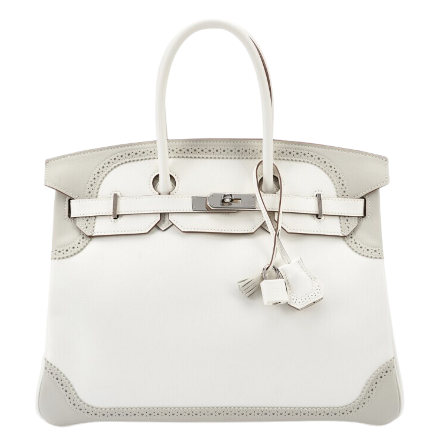 Hermes Birkin 35 Ghillies White & Gris Perle Swift Ghillies Leather