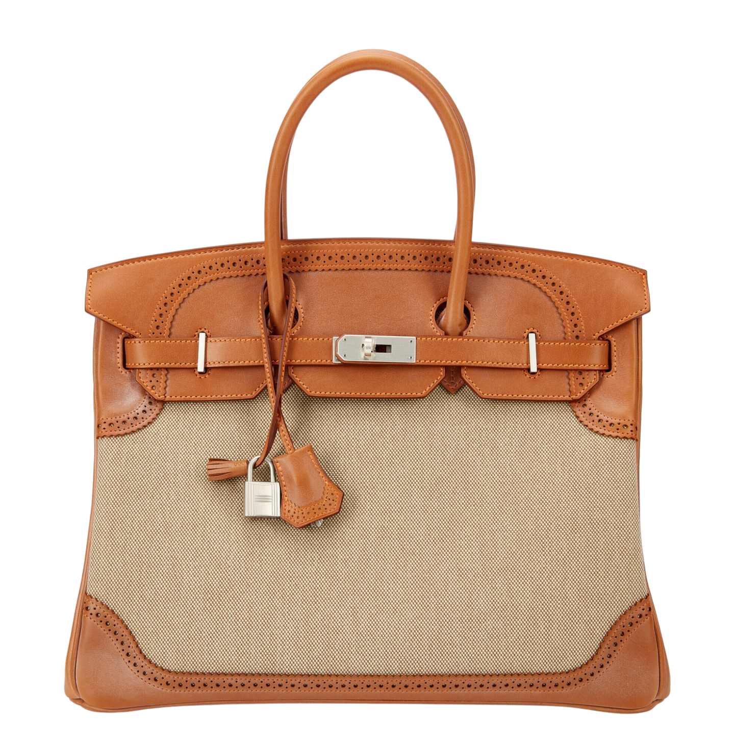 Hermes Birkin 35 Ghillies Toile & Natural Barenia Ghillies Leather