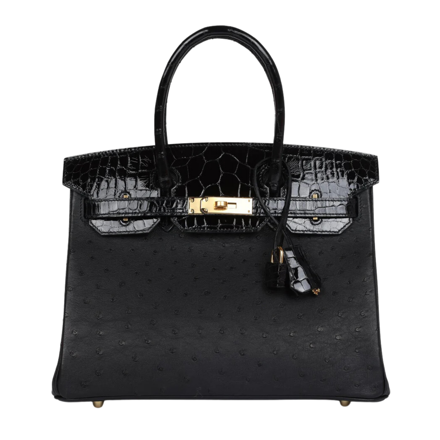 Hermes Birkin 30 Touch Noir Lisse Alligator & Ostrich Leather