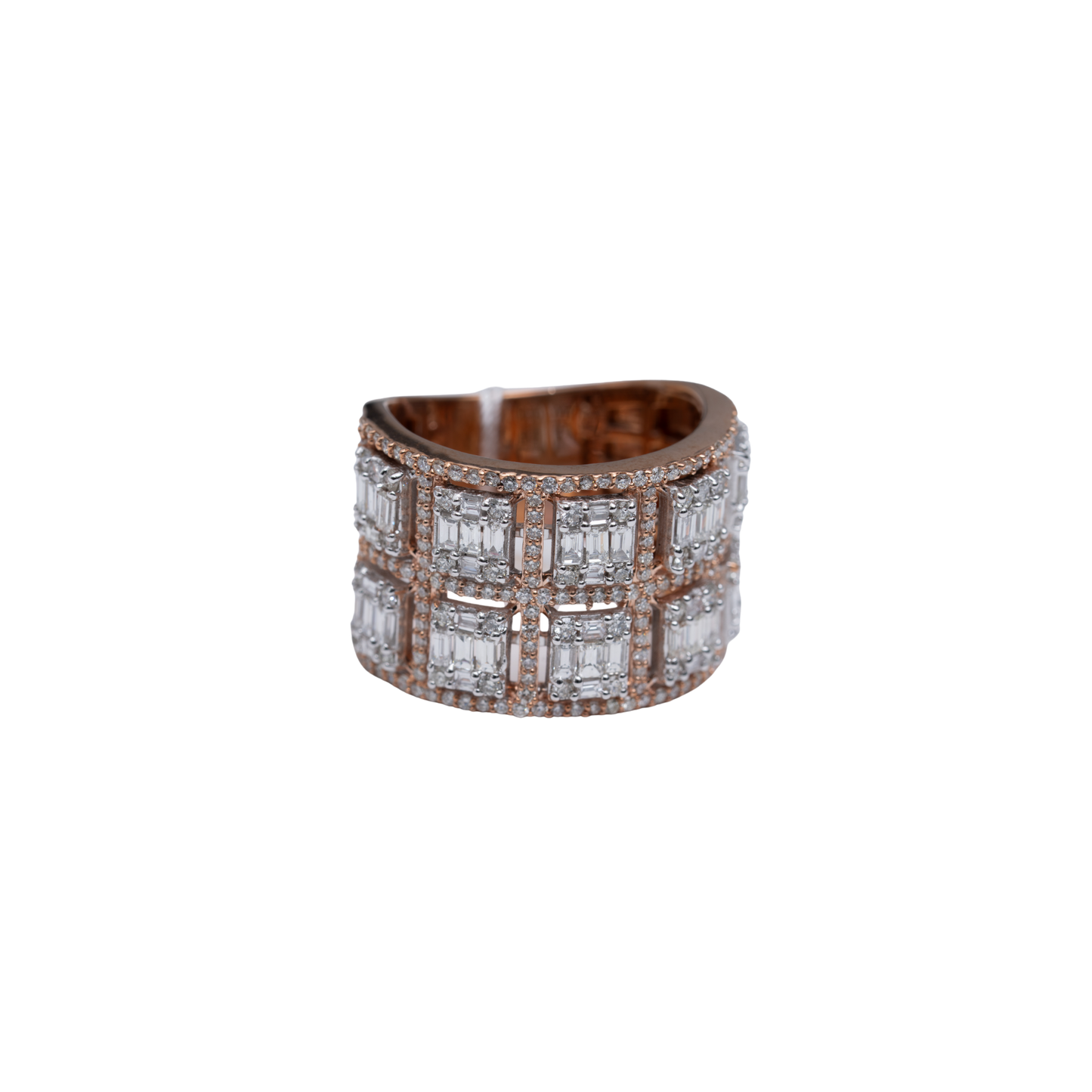 10k 2-Tone Rose & White Gold Half Pave Ring - 10 Square Block Baguette with Rounds - Size: 9.5
