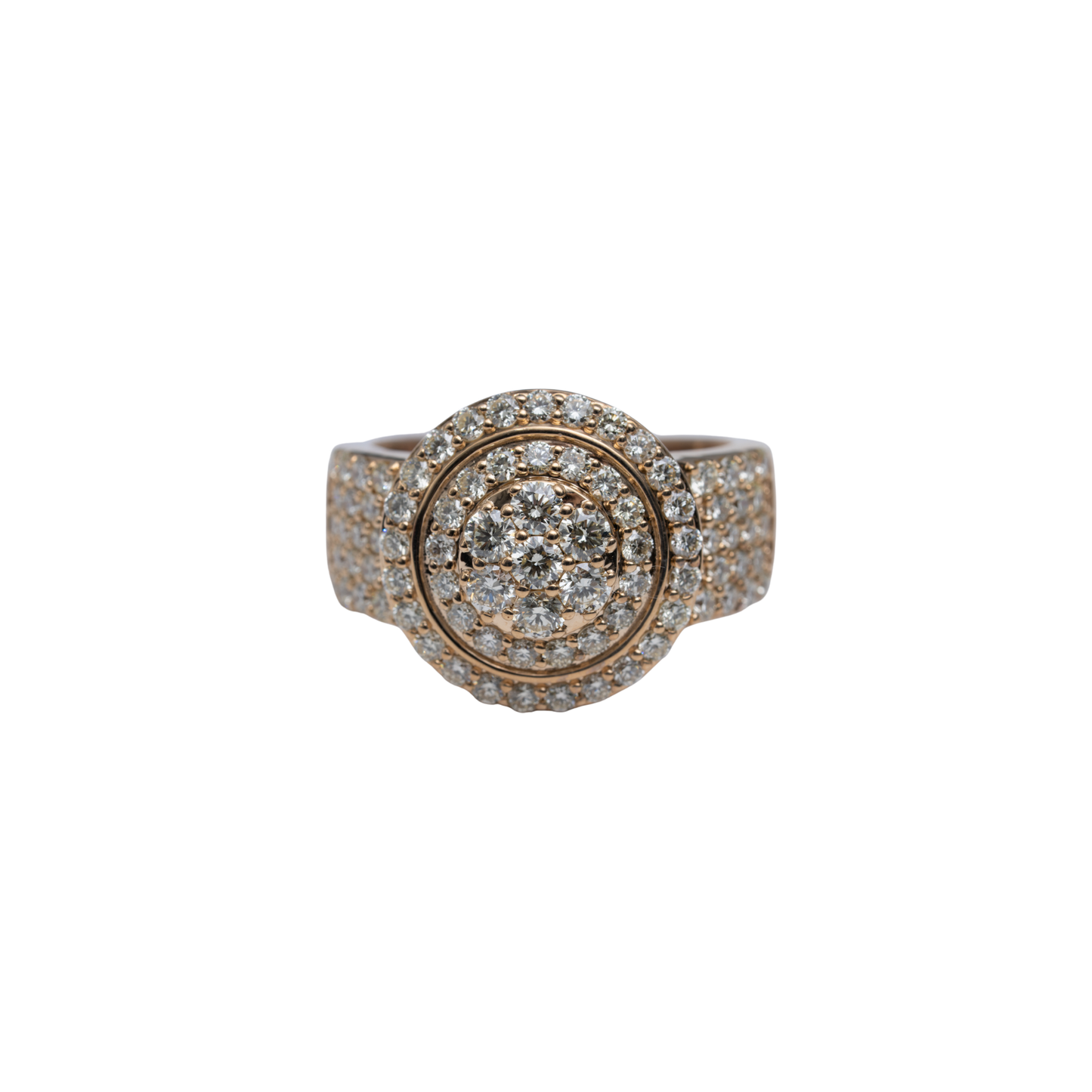 10k Yellow Gold Circle Top Diamond Half Pave Ring - Rounds - 9.02 grams - 2.26 cts - Size: 9