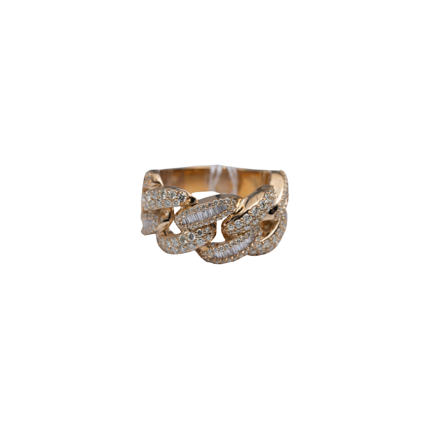 10k Yelllow Gold Dia Cuban Link Ring - Rounds and Baguettes alternating - 14.4 grams - 1.69 cts