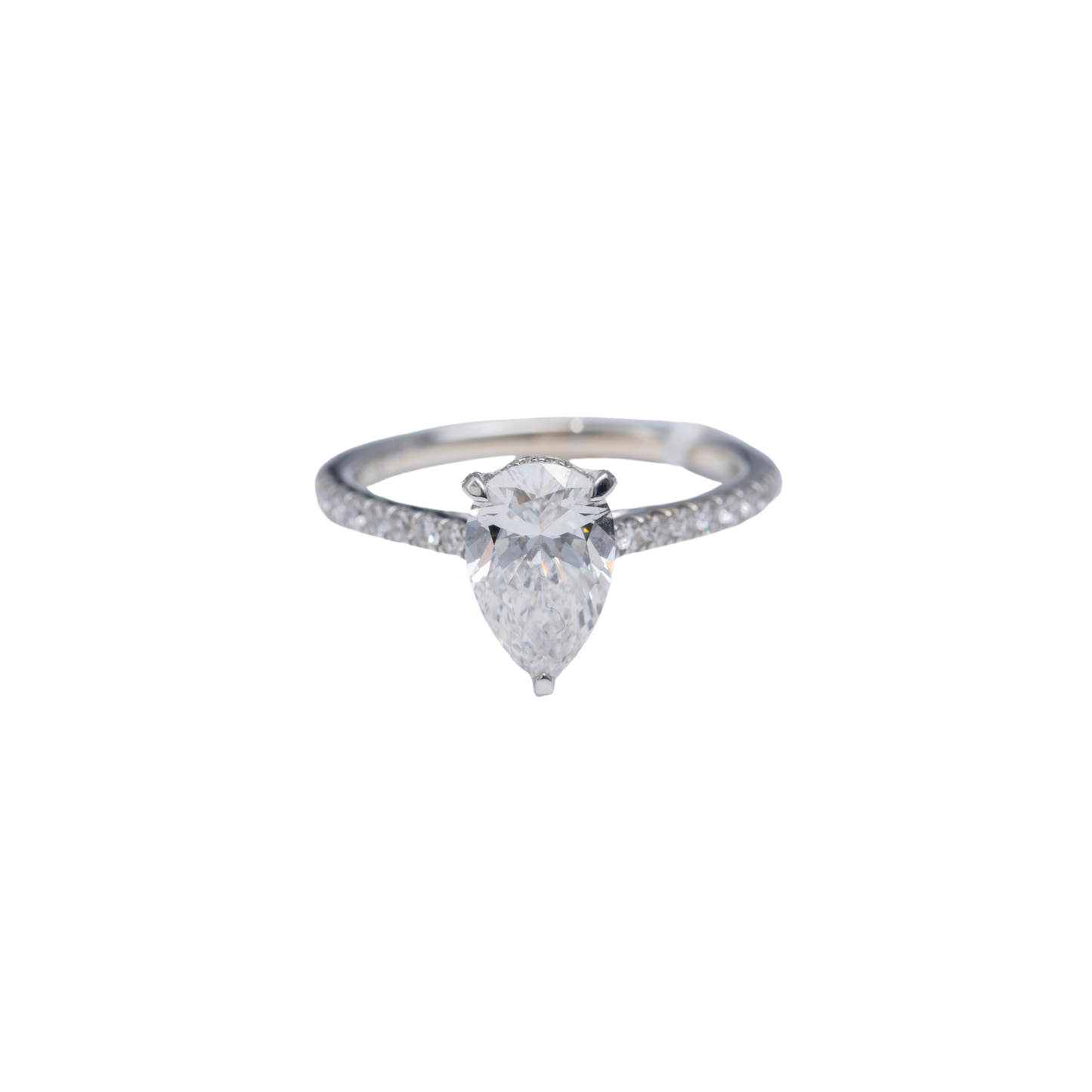 14k White Gold LAB Pear Shaped Ring - 3.0 grams - 1.57 pear shaped dia - E/VS1 IGI - 0.44 cts half pave rounds (IGI Report No: LG628452808)