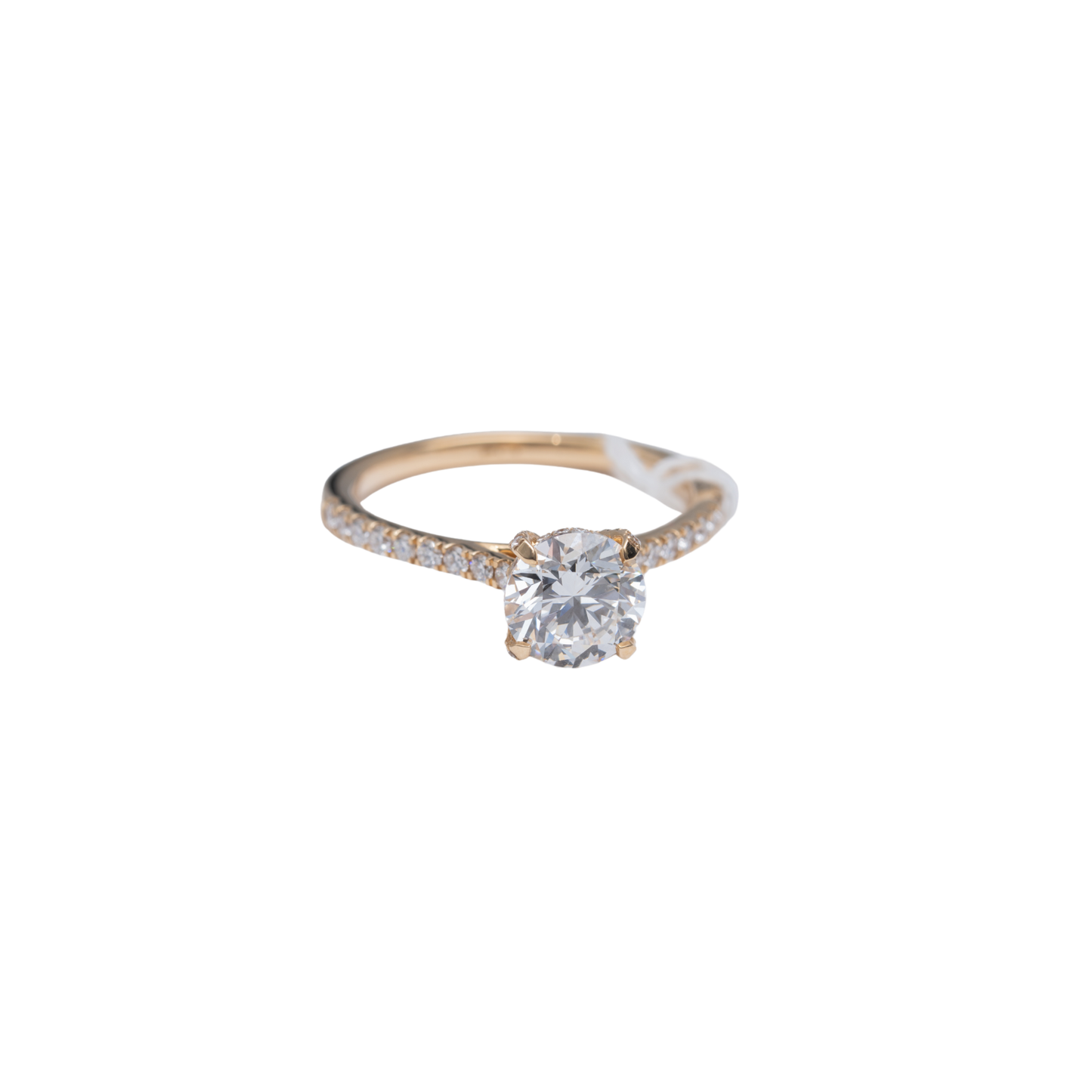 14k Yellow Gold LAB Round Solitaire Ring - 2.9 grams - 1.5ct round center stone - E/VS1 IGI - 0.44 cts half pave mounting (IGI Report No: LG640444214)