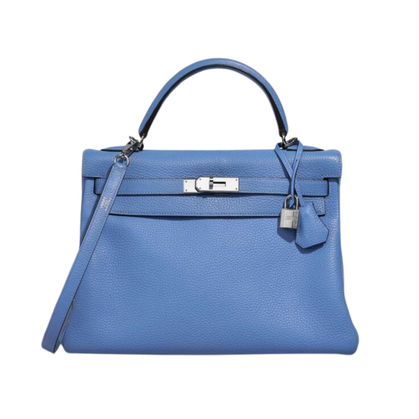 Hermes Kelly 32 Bleu Paradis Clemence Leather