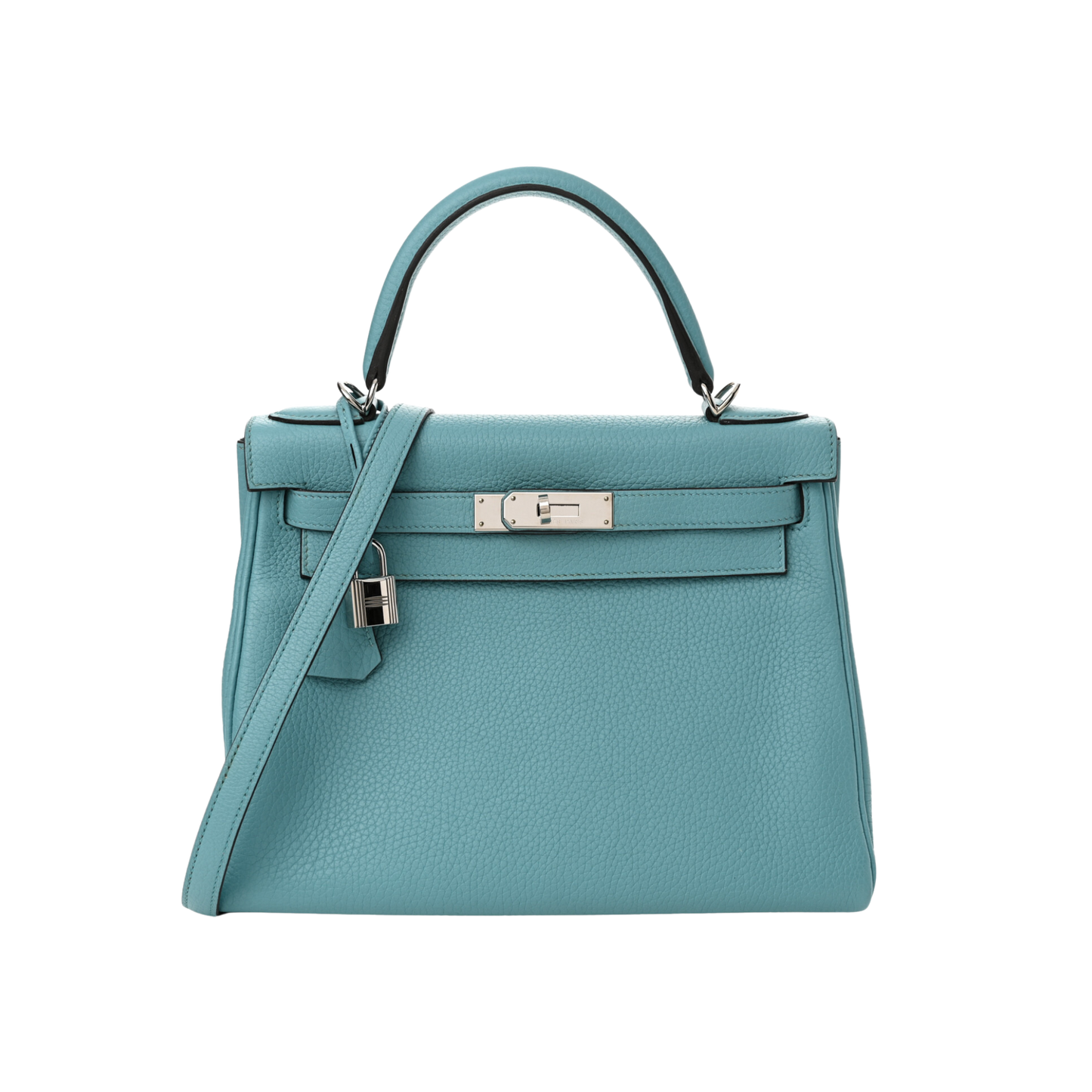 Hermes Kelly 28 Bleu Atoll Clemence Leather
