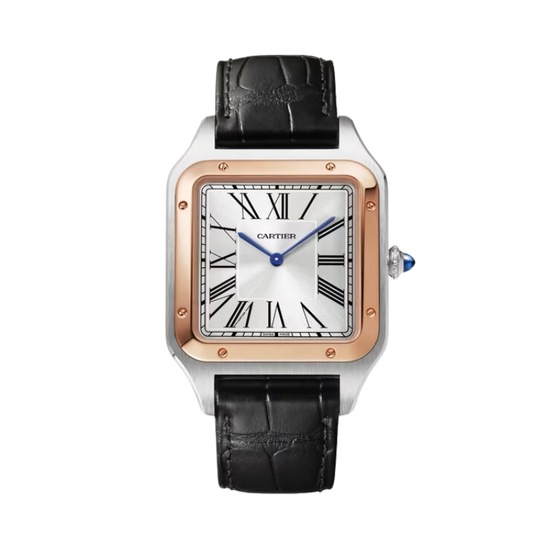 SANTOS 47 MM DUMONT SILVER 18K ROSE GOLD