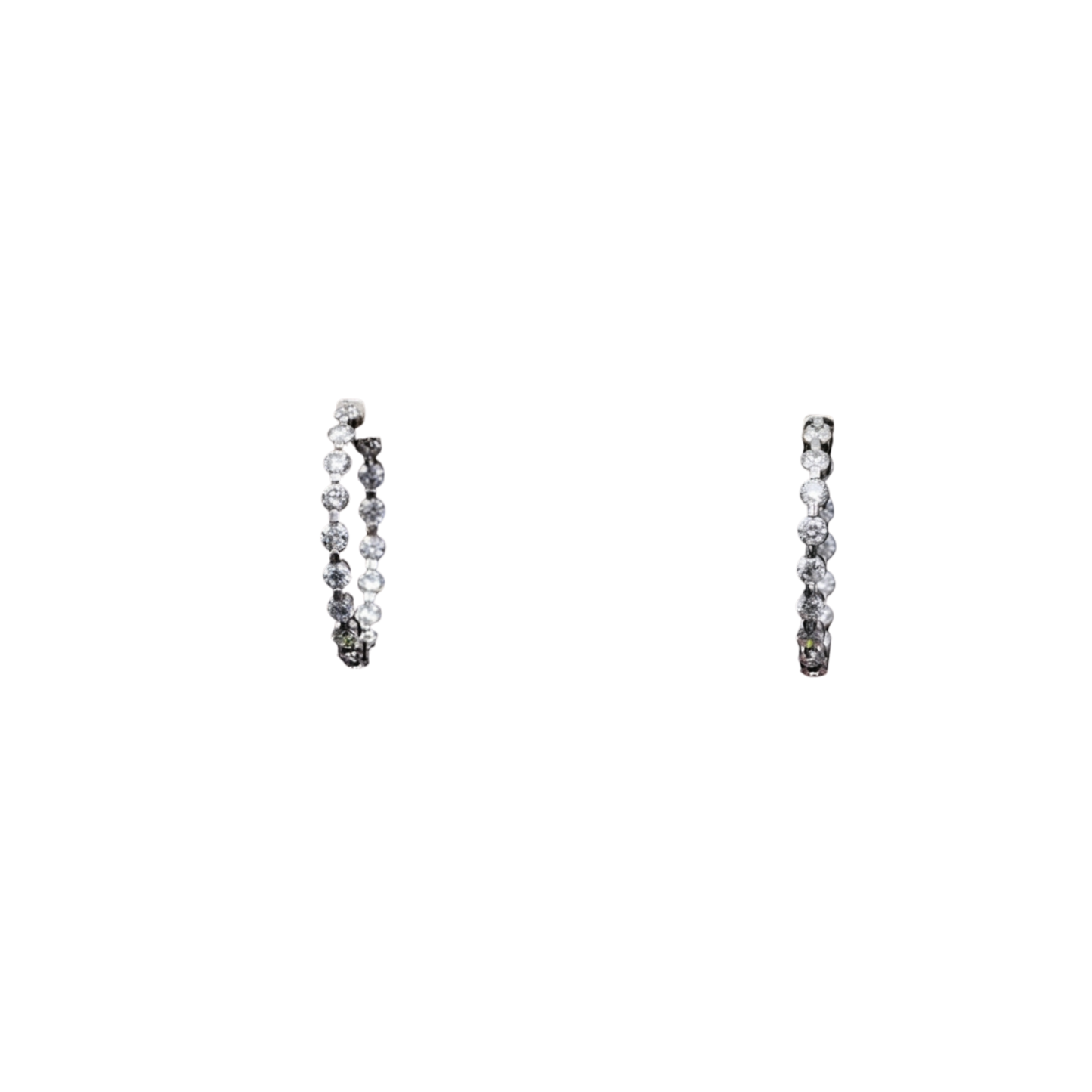 14k White Gold Diamond Earrings Inside Out Hoops with Bar Channel set Round Diamonds -Round 5.60 cts