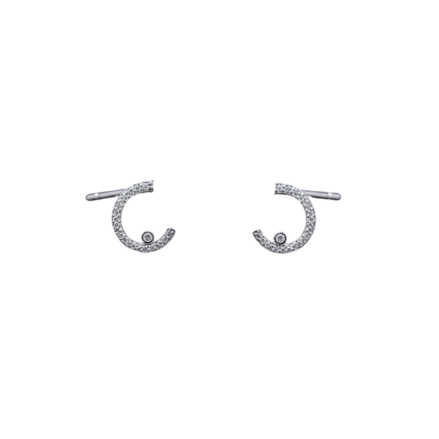18k White Gold Diamond Earrings with Bezel & Pave set Round Diamonds - Round: 0.55 cts
